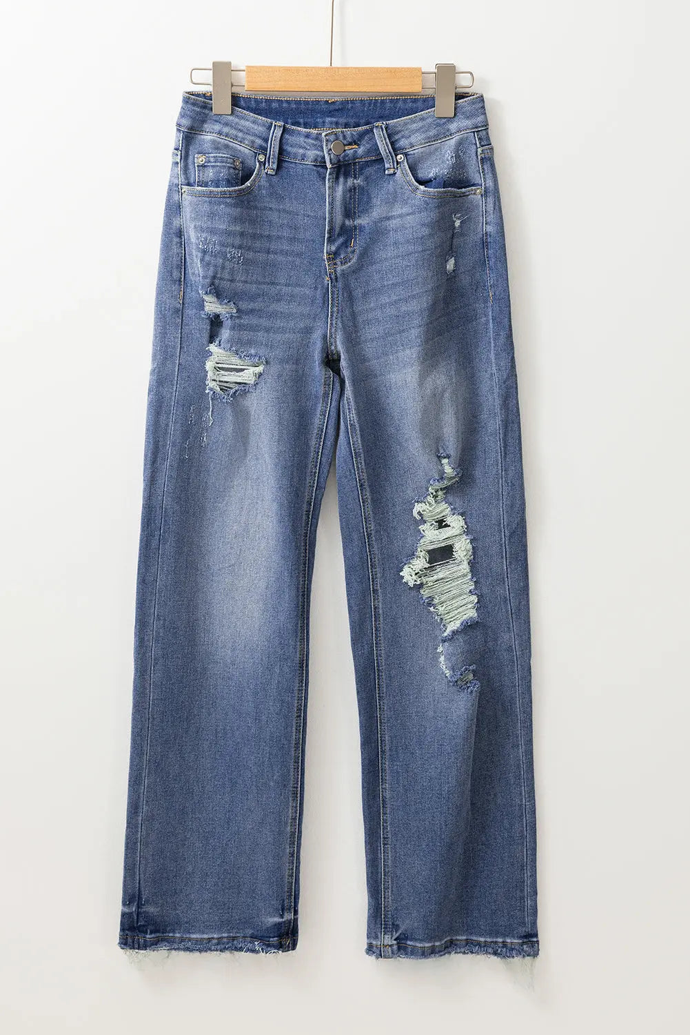 Ashleigh Blue Distressed Raw Hem Straight Leg High Waist Jeans Dear-Lover Dropshipping