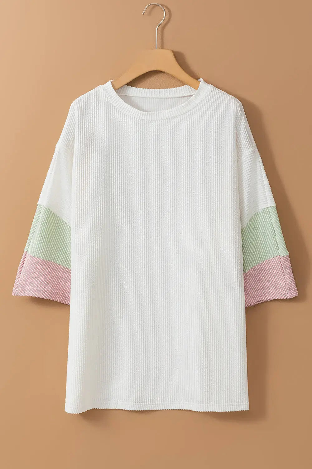 White Textured Colorblock Patchwork Half Sleeve Plus T Shirt Dear-Lover Dropshipping