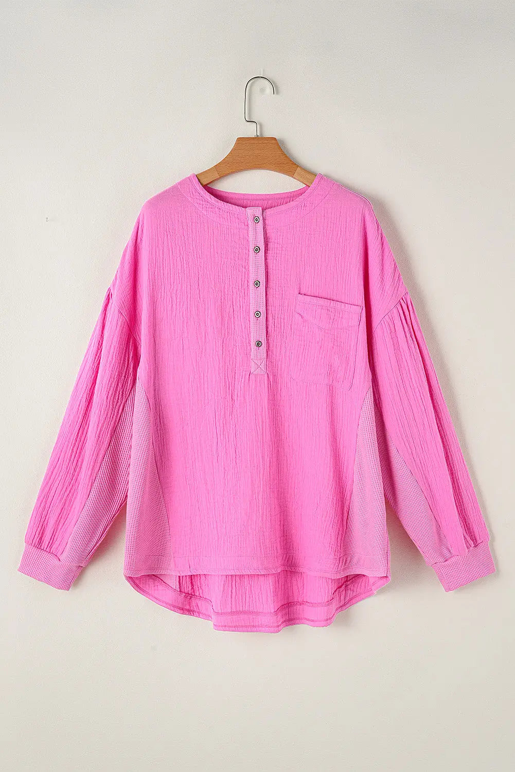 Bonbon Half Buttons Chest Pocket Drop Sleeve Plus Size Top Dear-Lover Dropshipping
