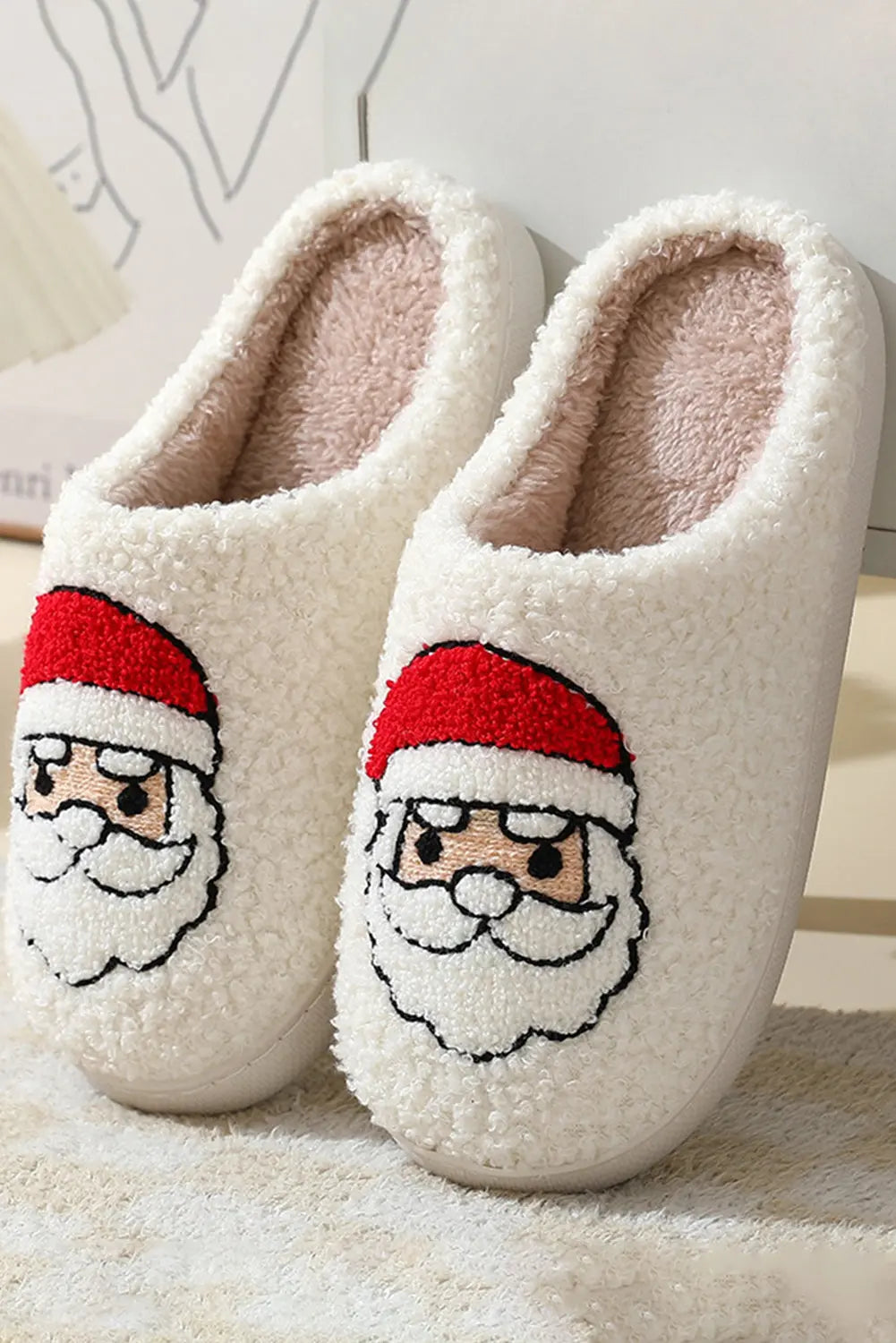 White Christmas Santa Clause Graphic Plush Slippers Dear-Lover Dropshipping