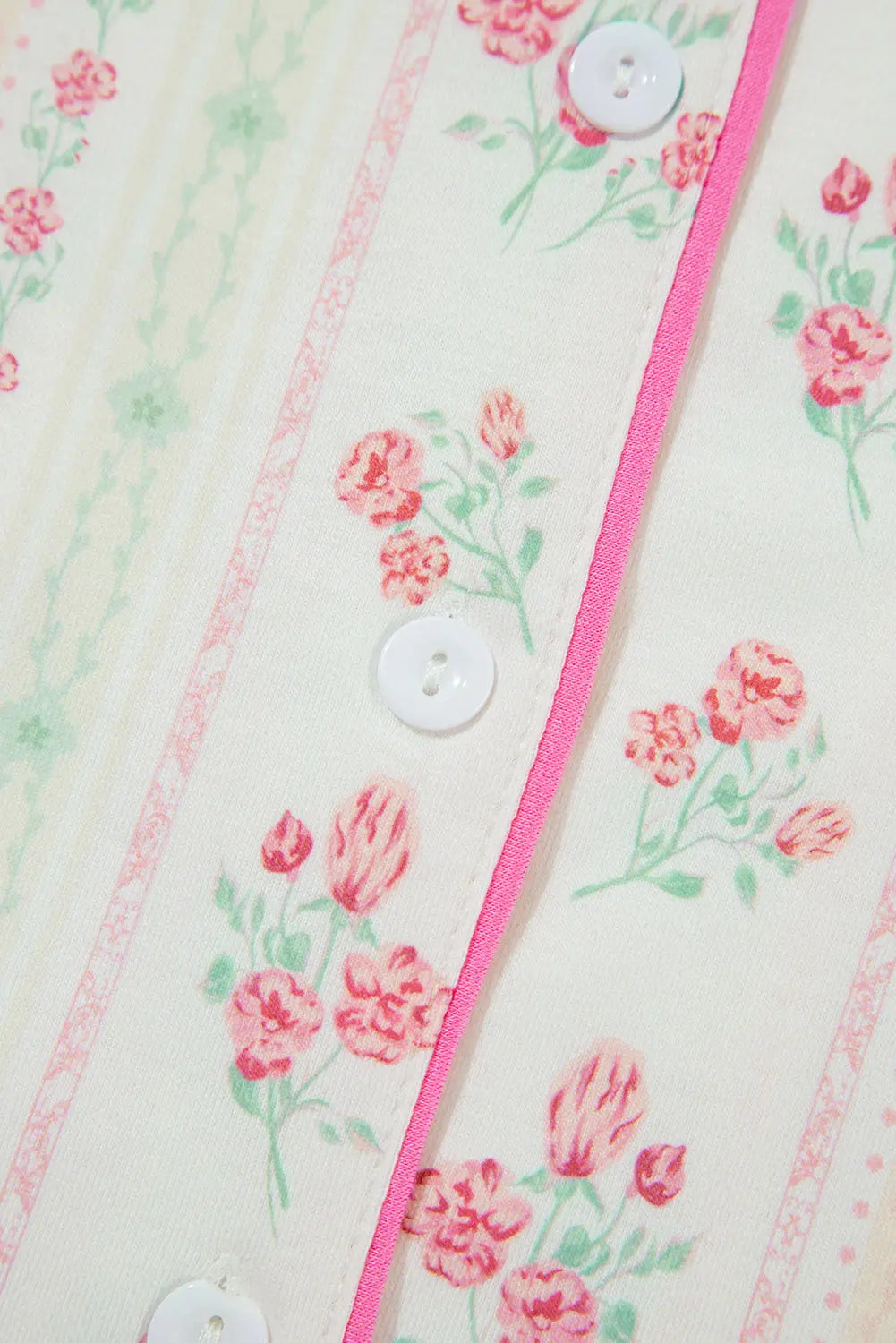 Beige Floral Print Contrast Pipping Short Pajamas Set Dear-Lover Dropshipping