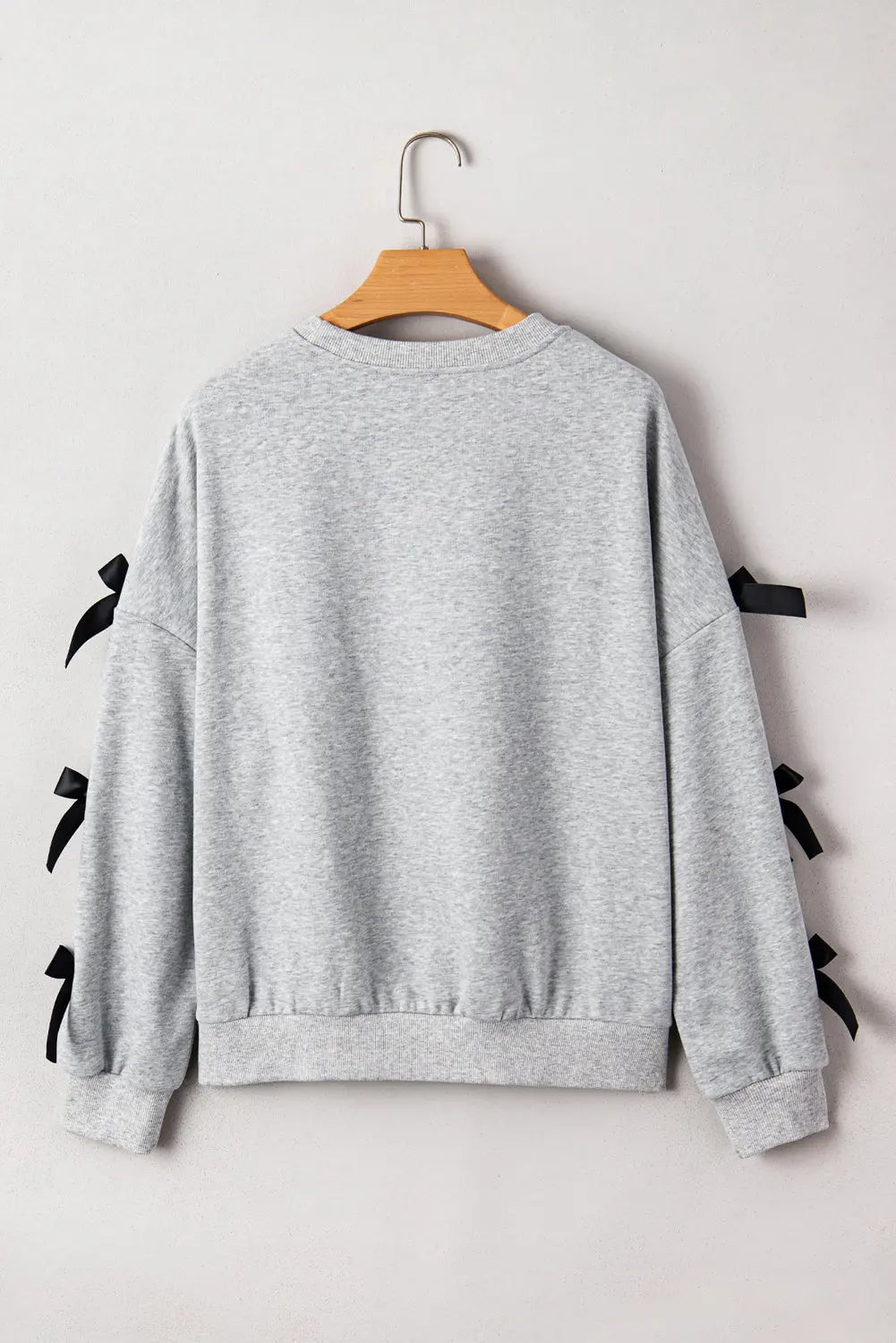 Light Grey Sequin Santa Claus Patched Ribbon Bow Detail Split Sleeve Baggy Sweatshirt Dear-Lover Dropshipping