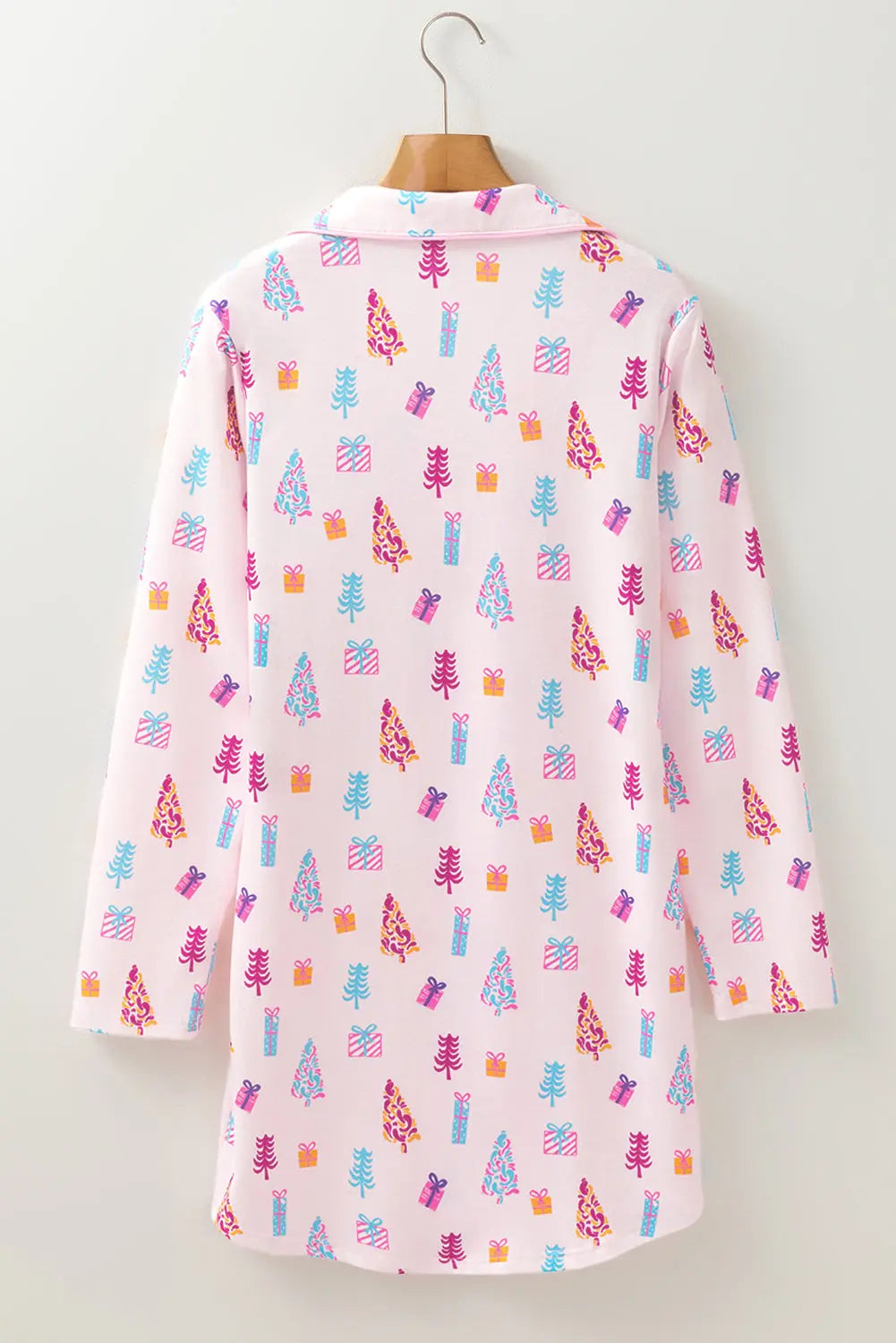 Pink Christmas Twinkle Tree Print Shirt Sleep Dress Dear-Lover Dropshipping