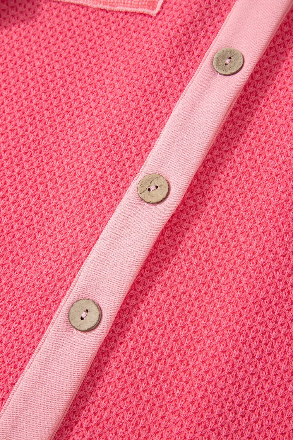 Peach Blossom Two Tone Contrast Waffle Knit Buttoned Loose Shacket Dear-Lover Dropshipping