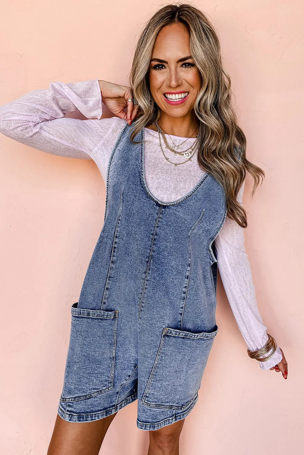 Dusk Blue Sleeveless U Neck Patched Pocket Denim Romper Dear-Lover Dropshipping