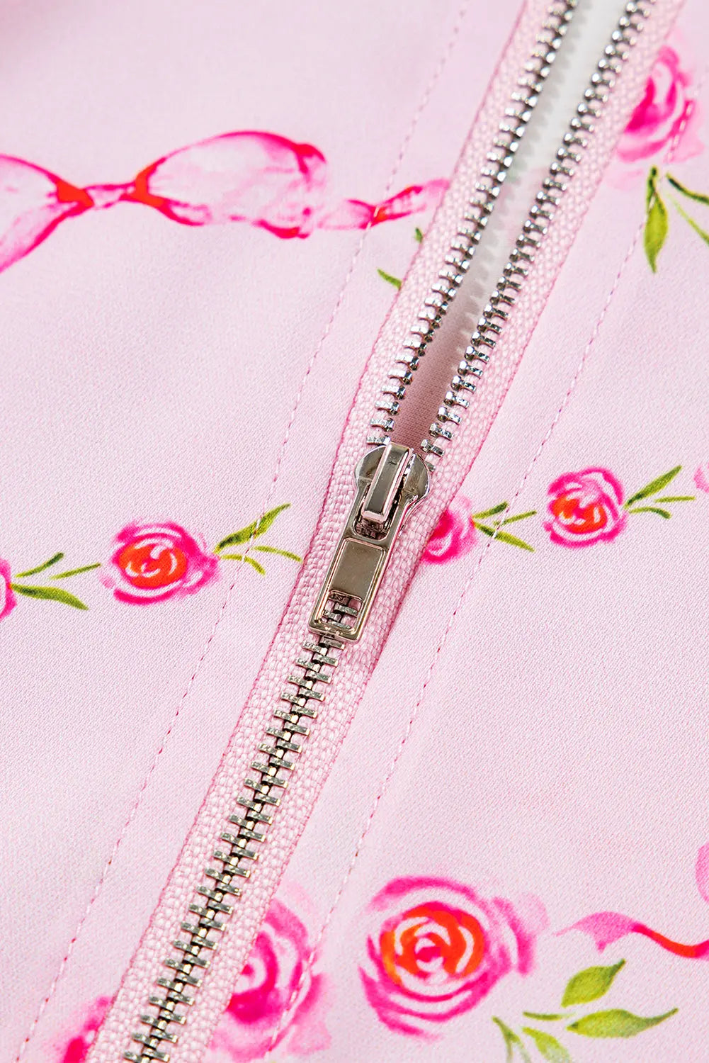 Pink Floral Print Half Zip Kangaroo Pouch Drawstring Hoodie Dear-Lover Dropshipping