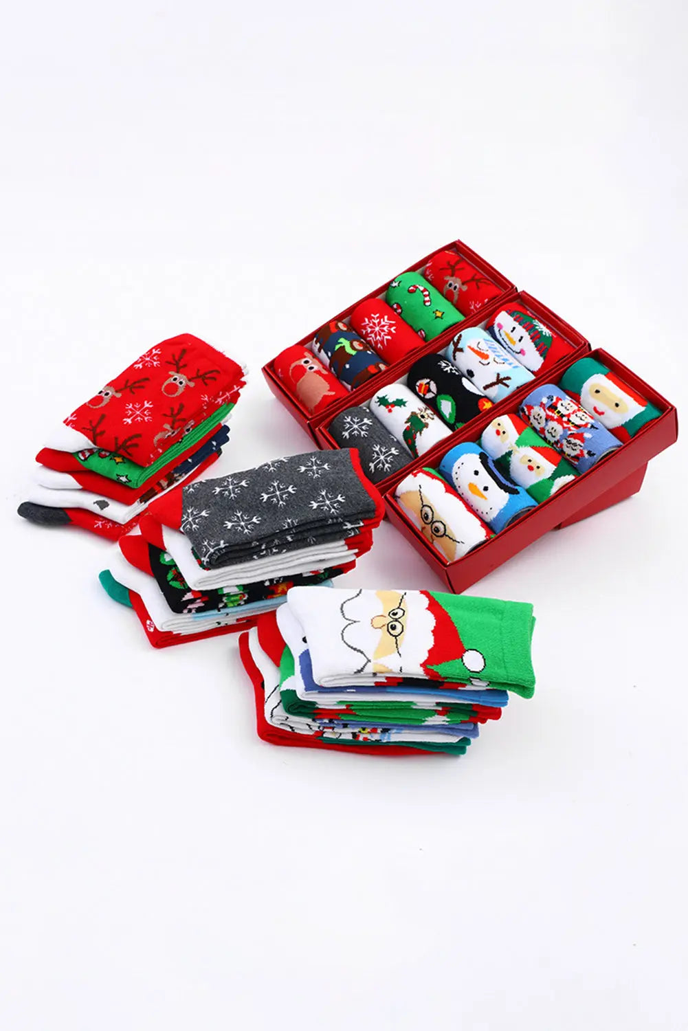 Fiery Red 5 Pairs/Set Christmas Cartoon Elk Soft Socks Set with Box Dear-Lover Dropshipping