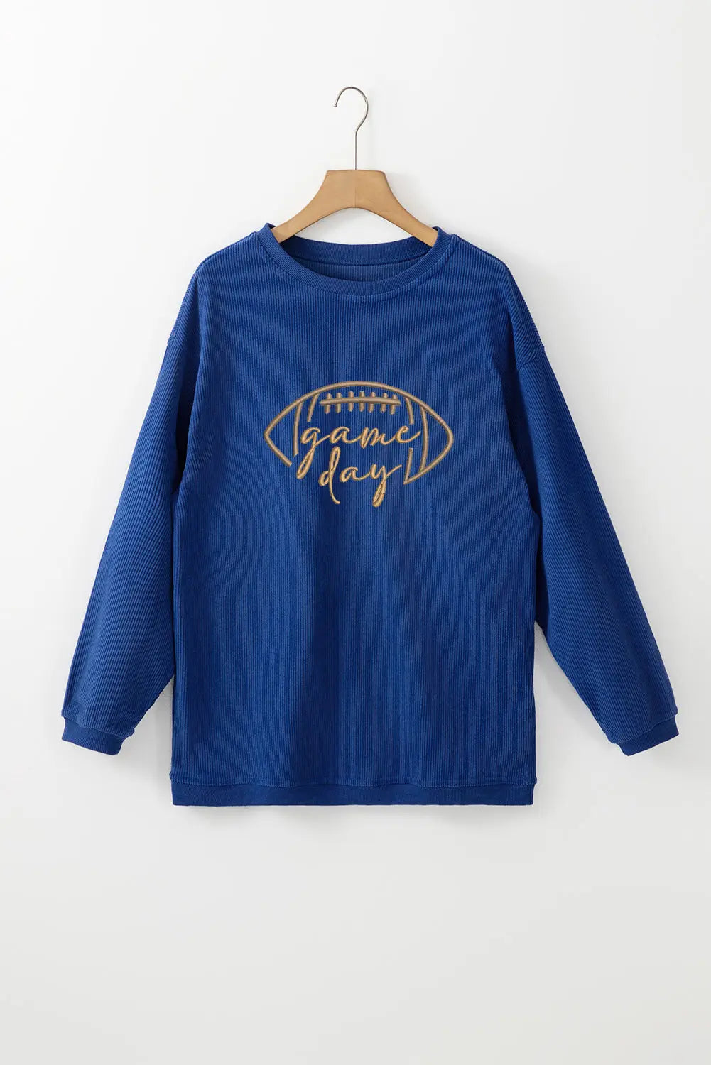 Dark Blue Rugby Game Day Embroidered Corduroy Sweatshirt Dear-Lover Dropshipping