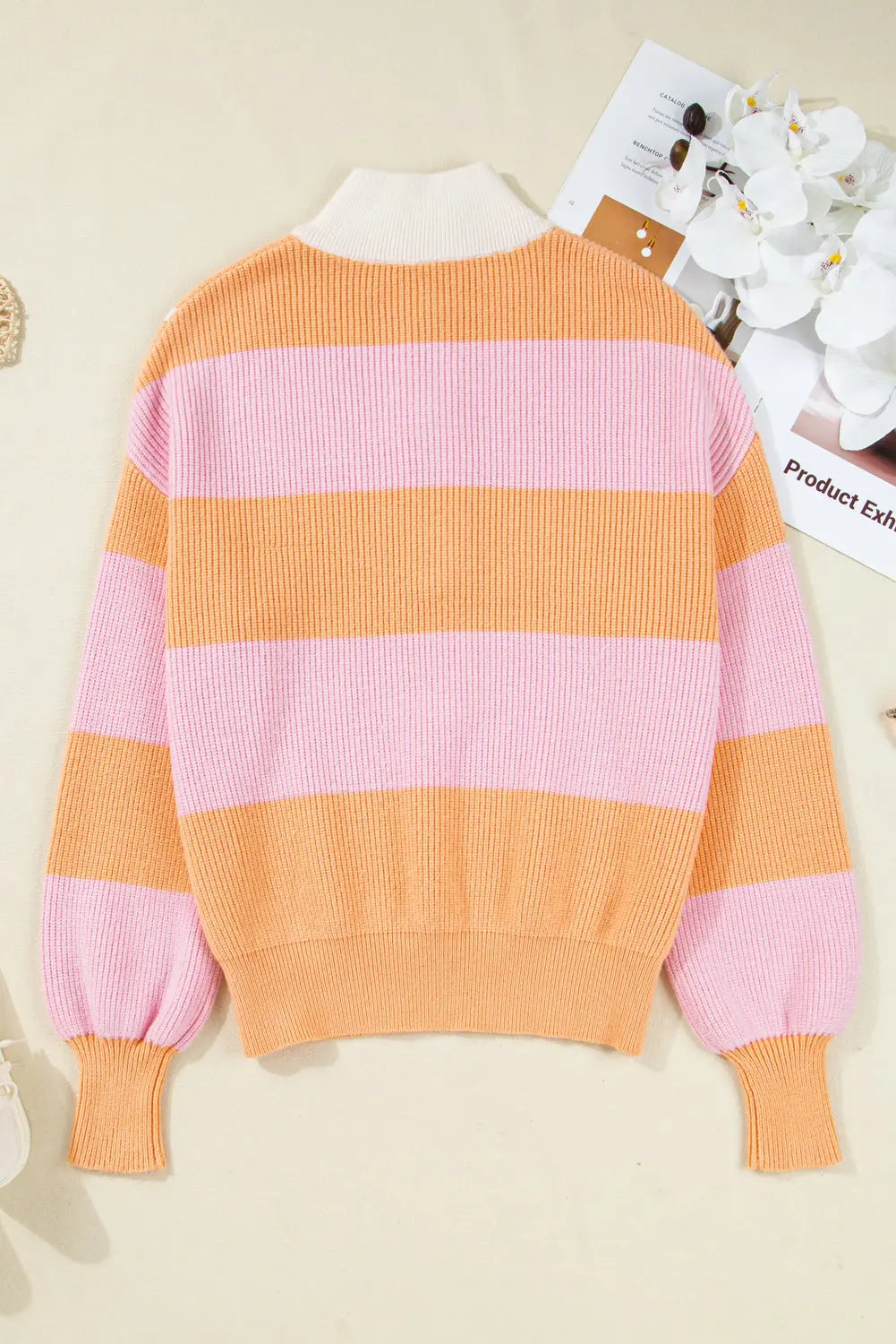 Orange Stripe Colorblock Half Zip Oversize Sweater Dear-Lover Dropshipping