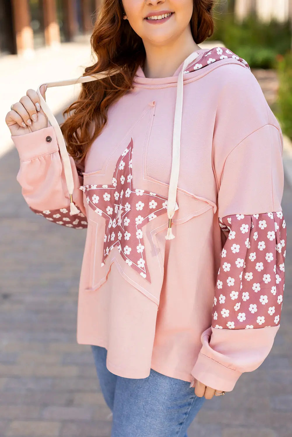 Delicacy Star Patch Graphic Floral Color Block Drawstring Plus Size Hoodie Dear-Lover Dropshipping