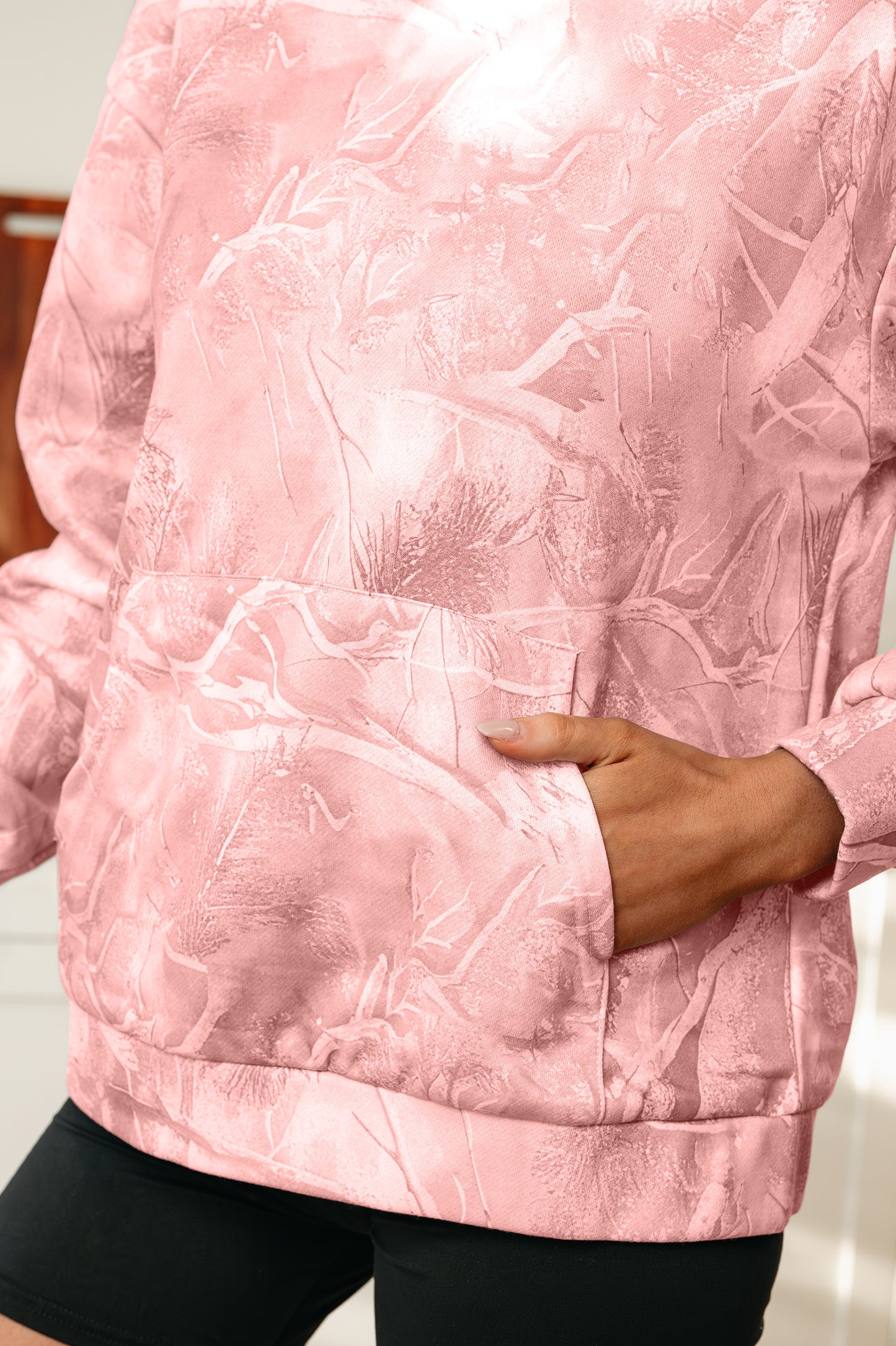 Light Pink Camouflage Woodland Print Oversized Sporty Hoodie