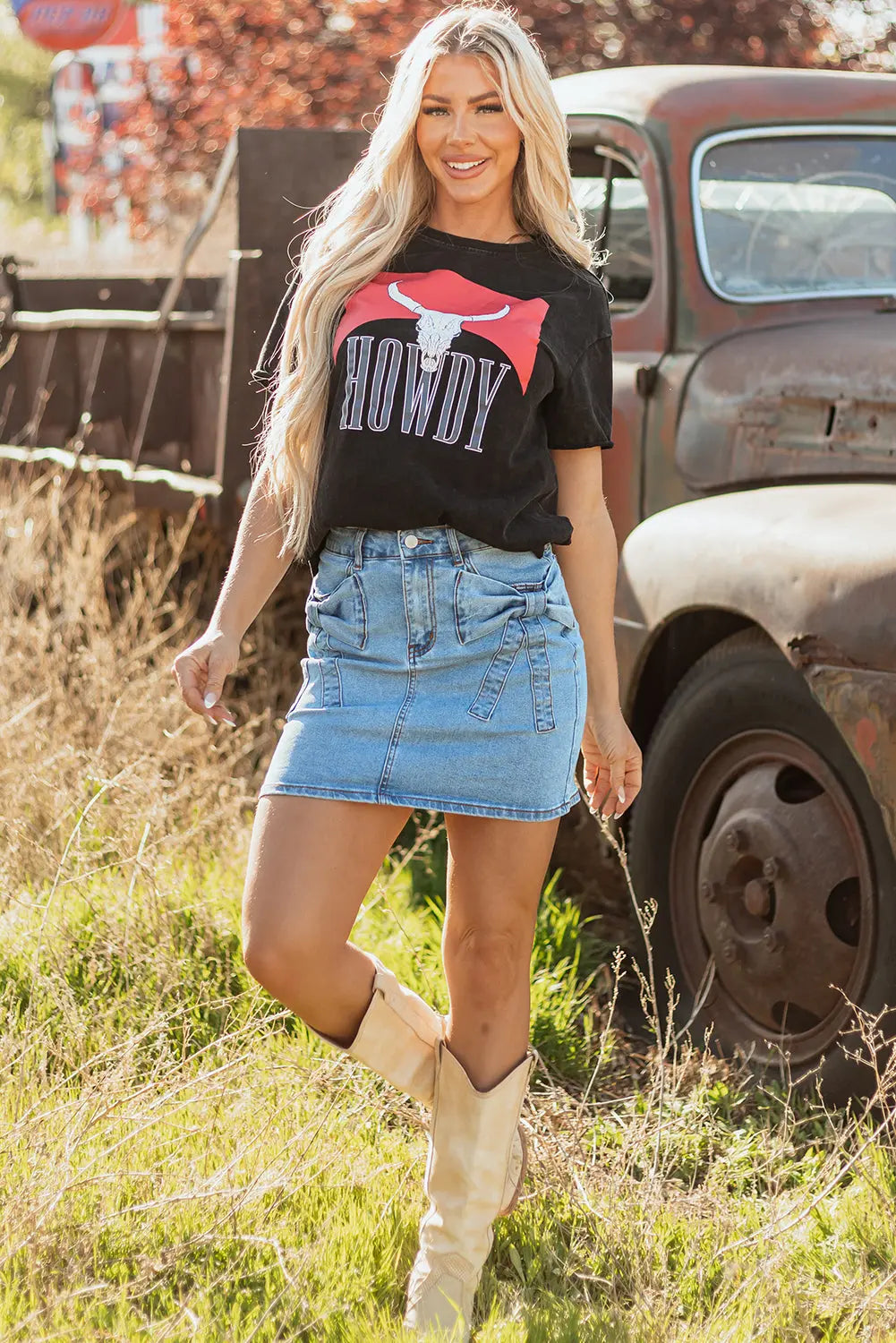 Dusk Blue Acid Wash Bowknot Details High Waist Denim Skirt Dear-Lover Dropshipping