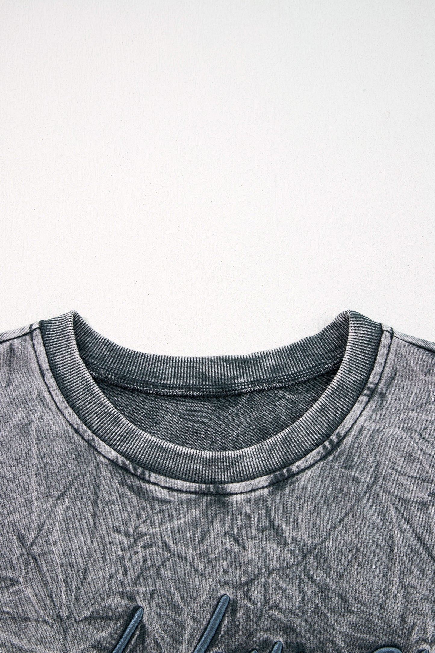 High-rise saved by grace Letter Embroidery Mineral Wash Loose Sweatshirt