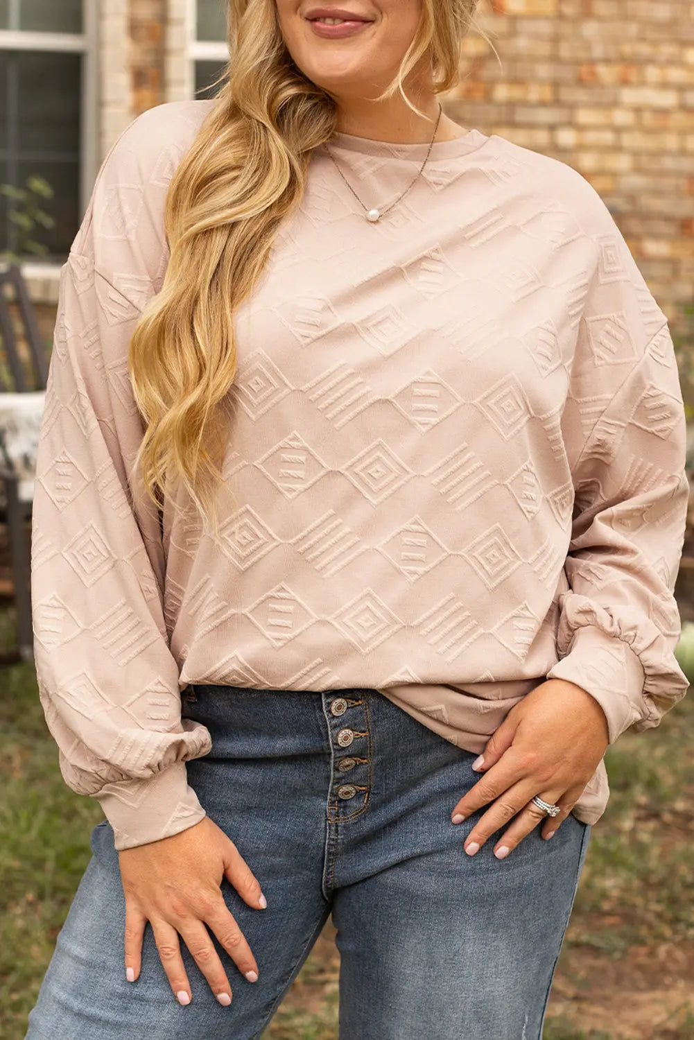 Parchment Plus Size Textured Drop Shoulder Crew Neck Sweatshirt Dear-Lover Dropshipping