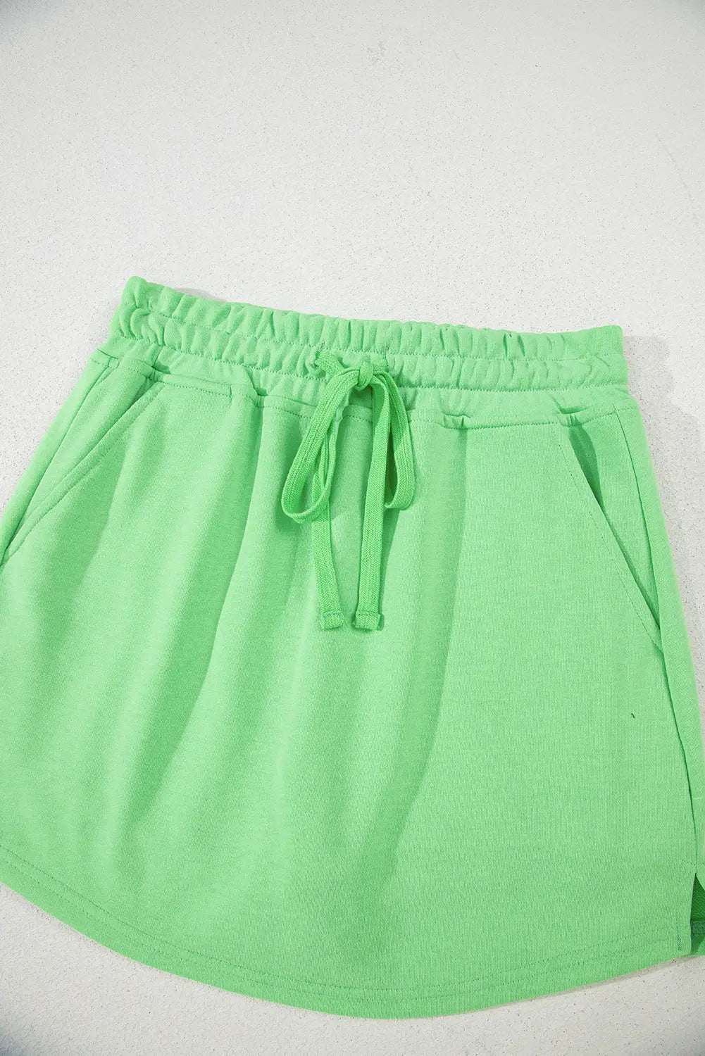 Light Green French Terry Drawstring Elastic Waistband Mini Skort with Pockets Dear-Lover Dropshipping