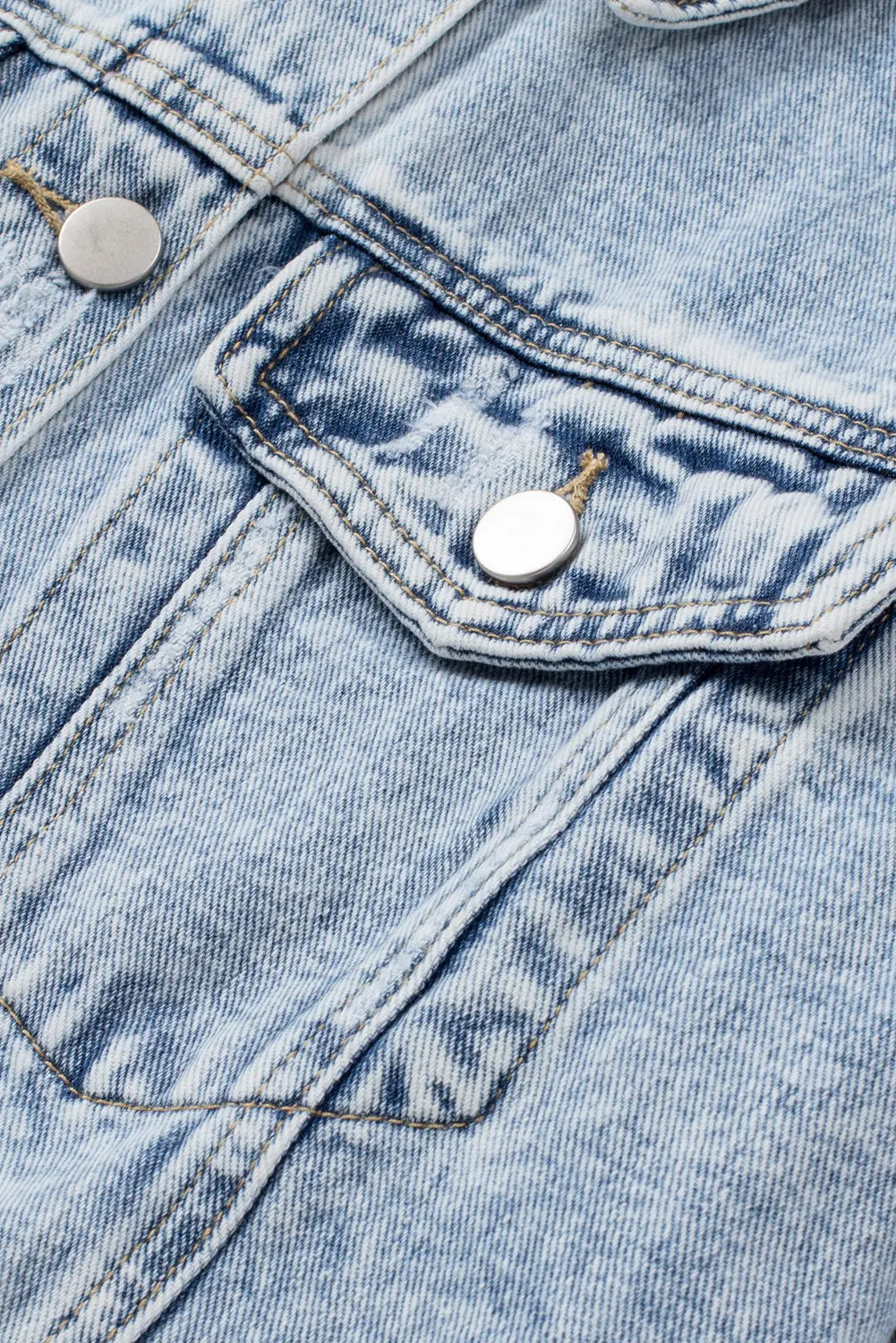 Sky Blue Lapel Distressed Raw Hem Buttons Denim Jacket Dear-Lover Dropshipping