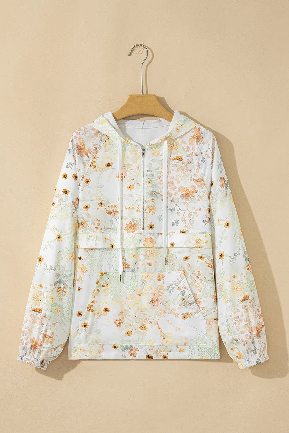 Yellow Floral Print Half Zip Hooded Long Sleeve Top Dear-Lover Dropshipping
