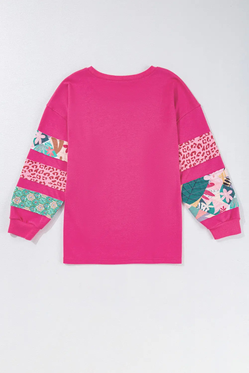 Rose Red Plus Size Printed Patchwork Sleeve Split Sweatshirt Dear-Lover Dropshipping