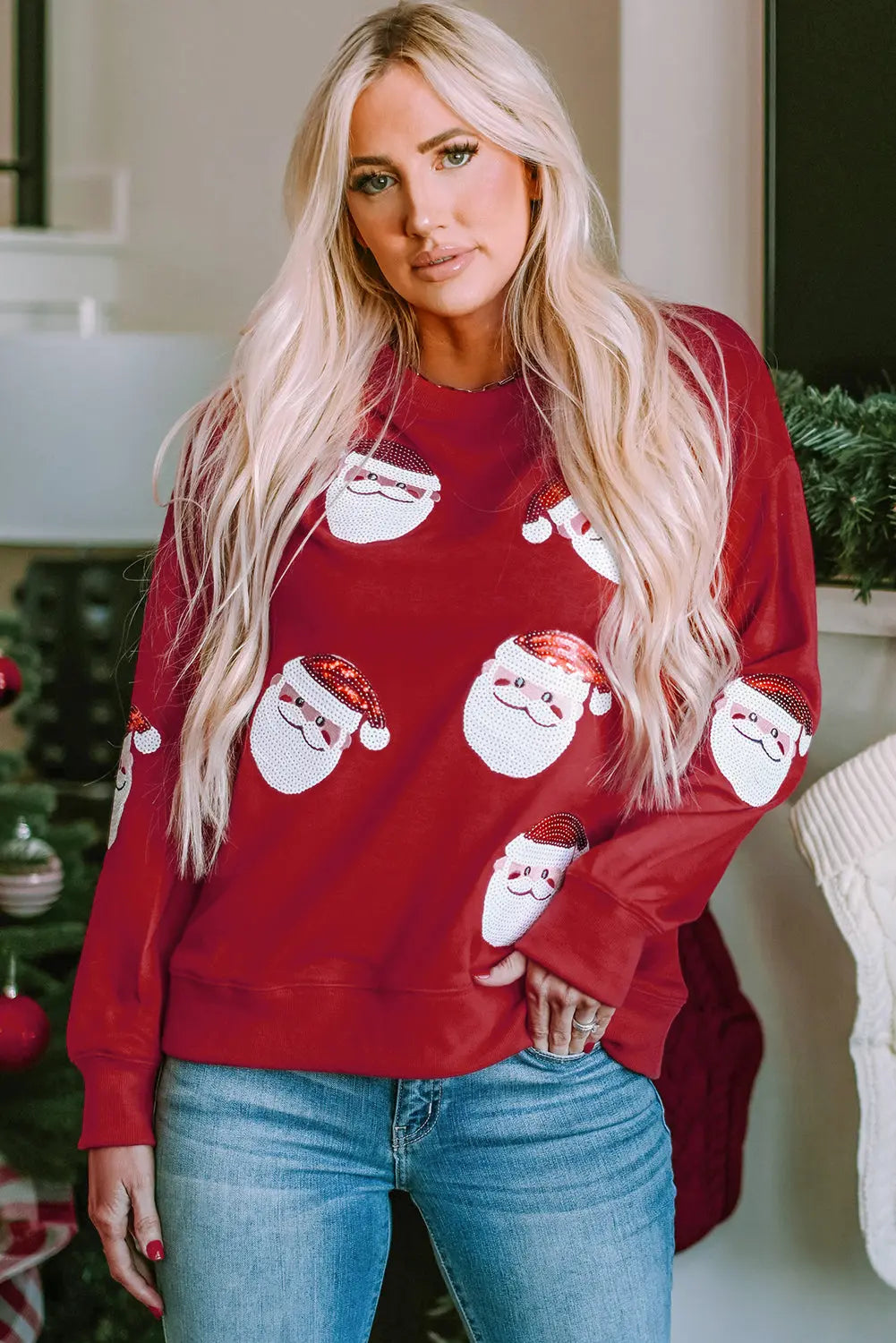Fiery Red Santa Claus Sequin Graphic Sweatshirt Dear-Lover Dropshipping