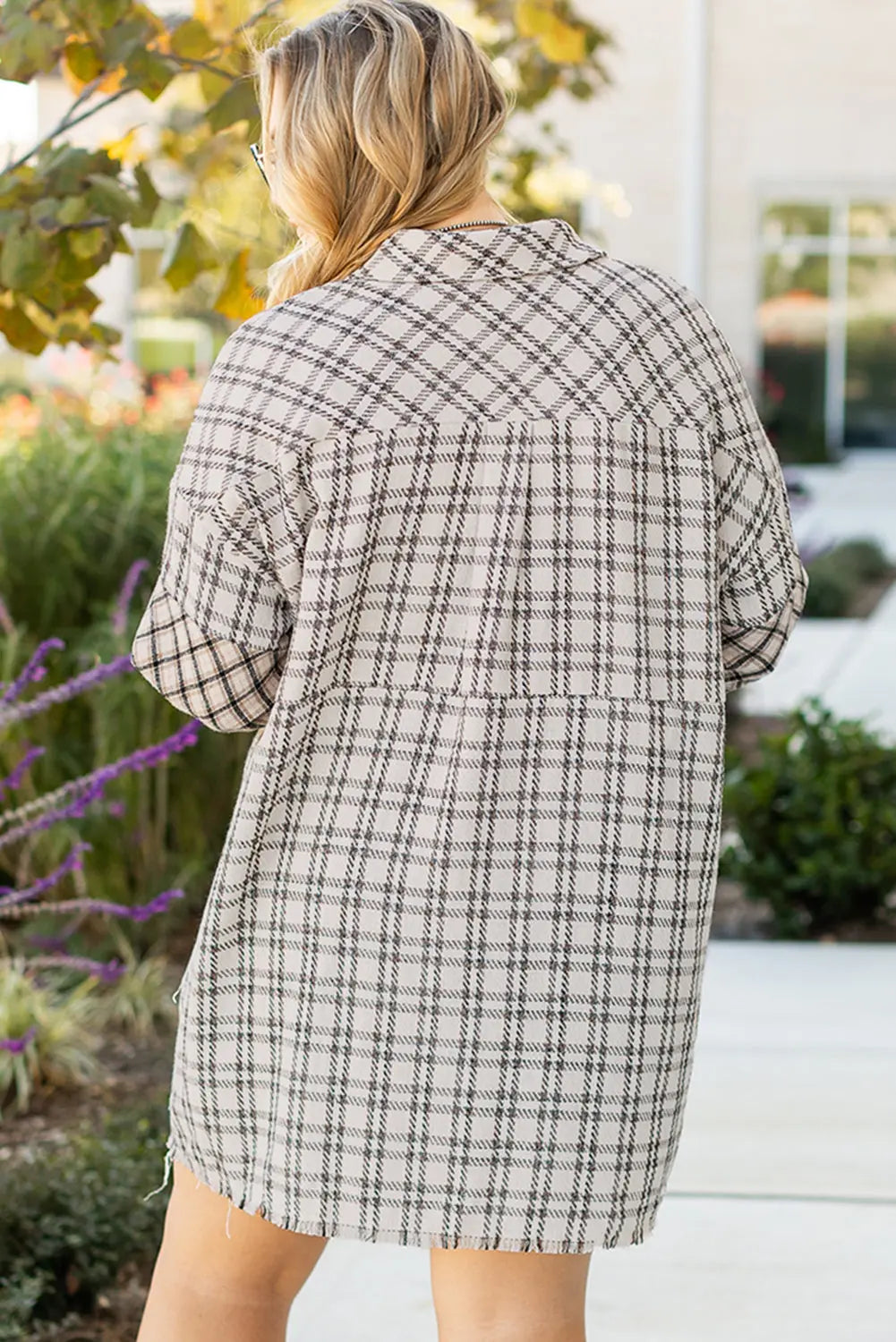 White Stripe Plus Size Plaid Buttoned Raw Hem Tunic Shirt Dress Dear-Lover Dropshipping
