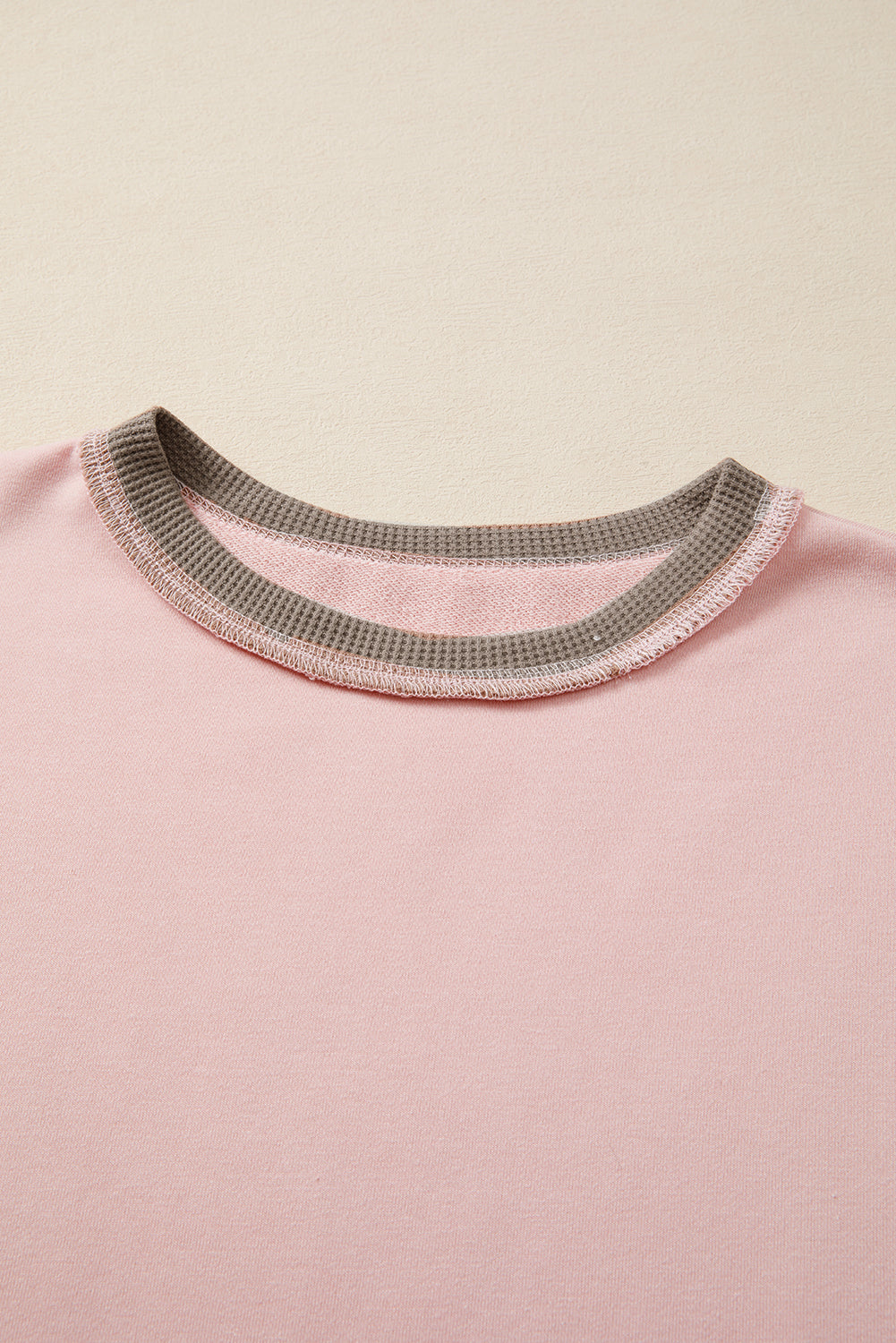 Light Pink Color Block Mix Texture Waffle Patchwork Oversize Sweatshirt