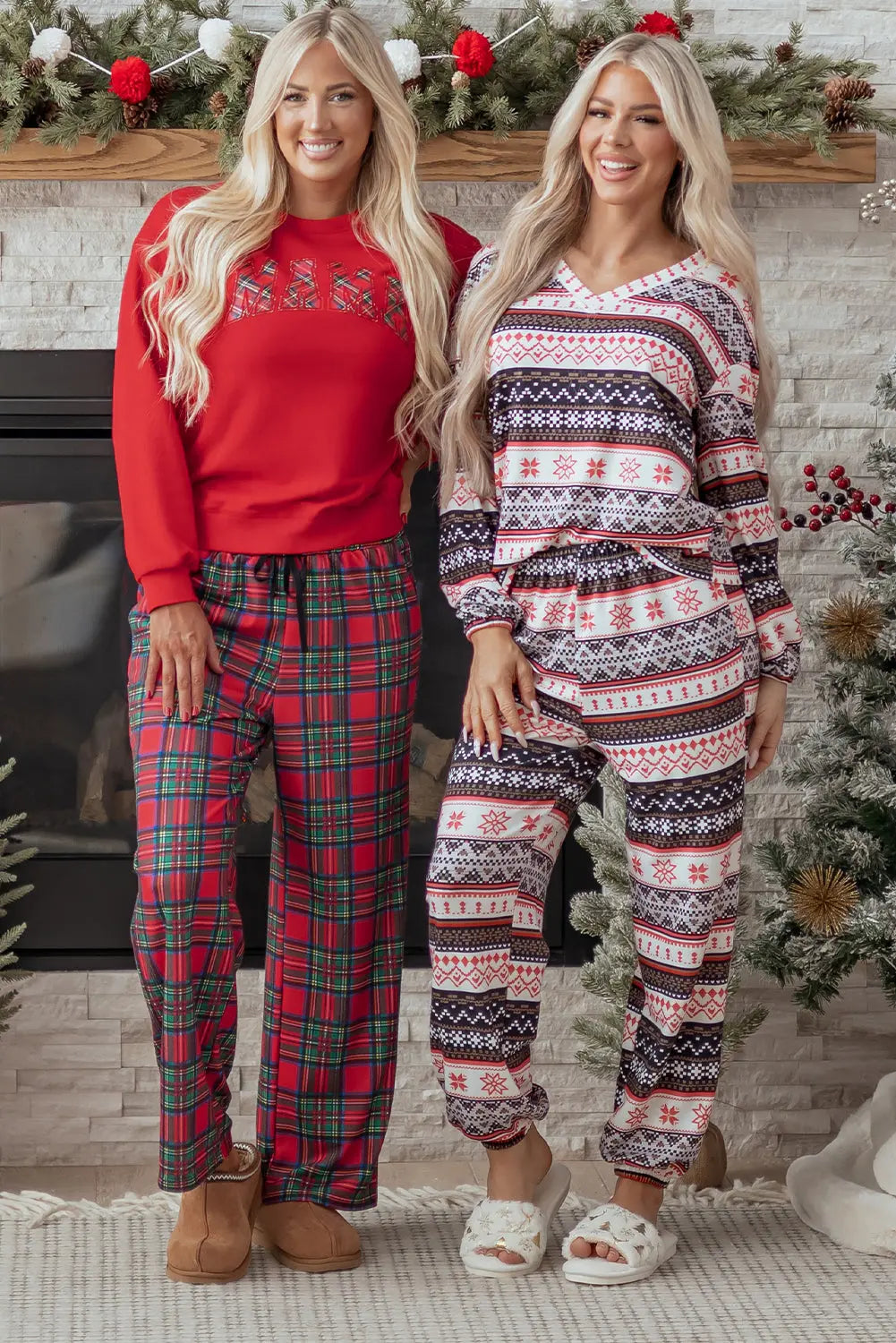 Black Retro Christmas Pattern Loose Pullover 2pcs Lounge Pant Set Dear-Lover Dropshipping
