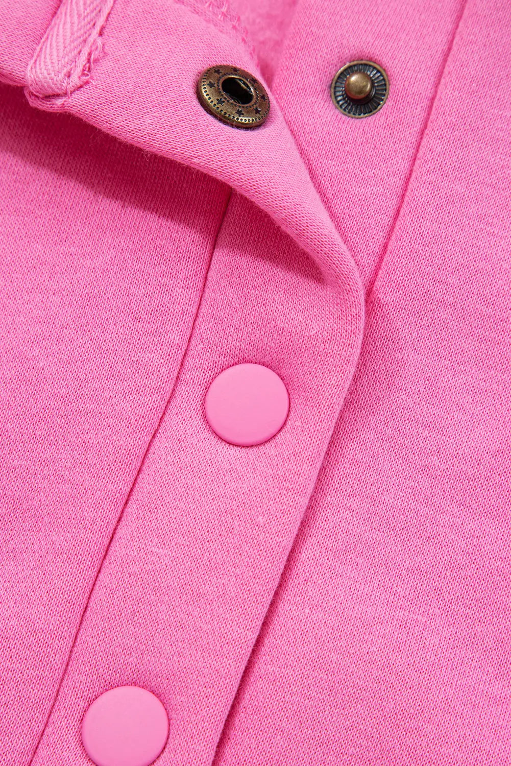 Bright Pink Half Button Stand Neck Drop Shoulder Sweatshirt