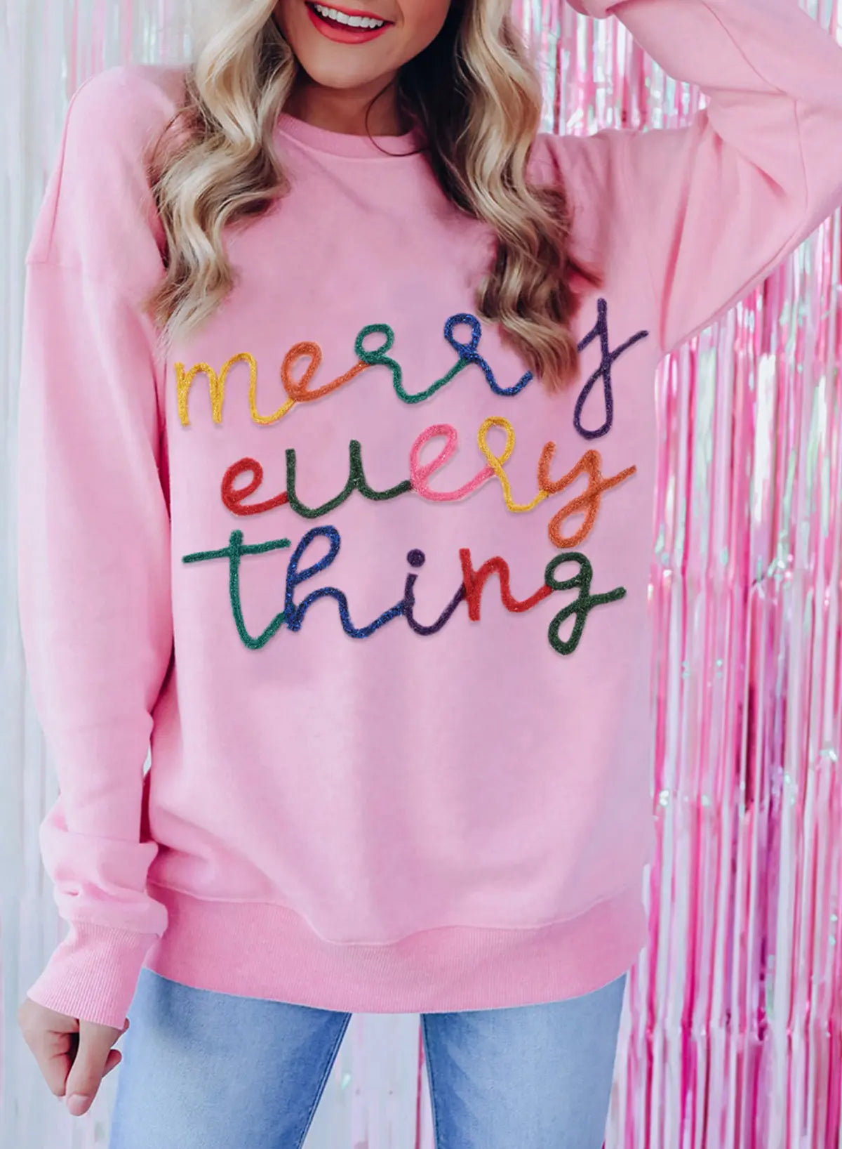 Peach Blossom Merry Every Thing Tinsel Slogan Sweatshirt Dear-Lover Dropshipping