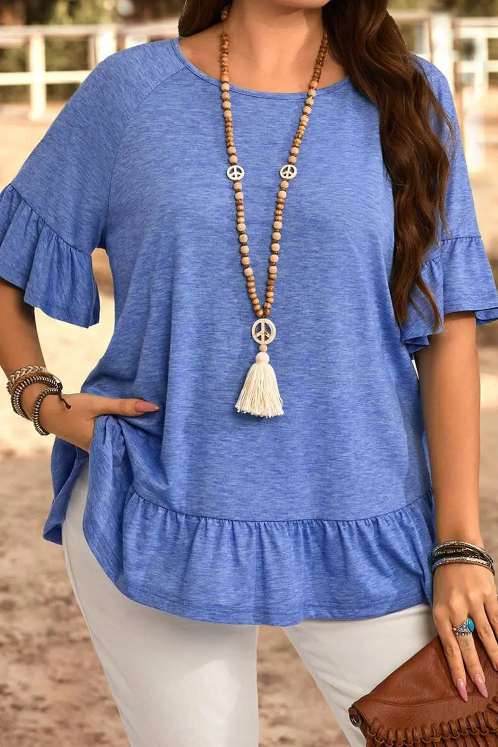 Dusk Blue Ruffled Short Sleeve Plus Size Casual Blouse Dear-Lover Dropshipping