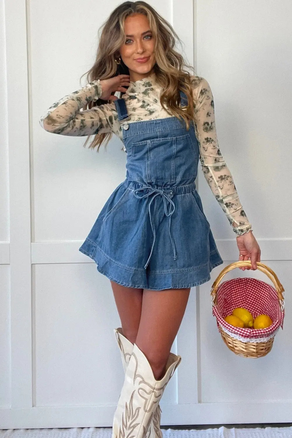 Sky Blue Buckle Straps Bib Style Tied Backless Flared Denim Overall Dear-Lover Dropshipping