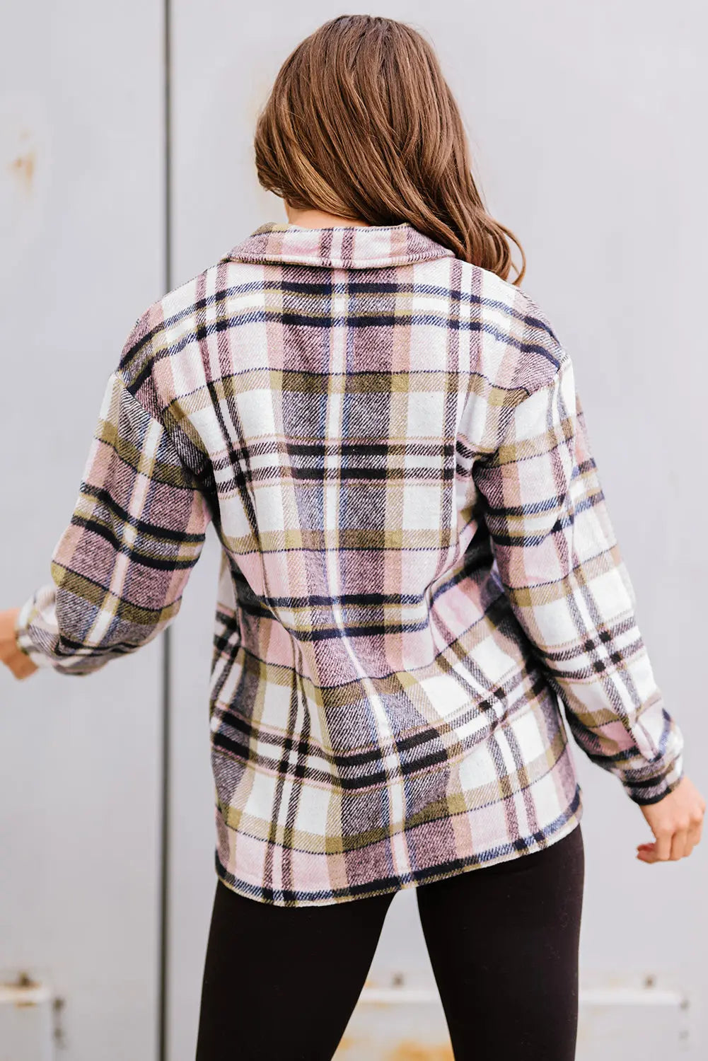 Pink Geometric Plaid Print Pocketed Shacket Dear-Lover Dropshipping