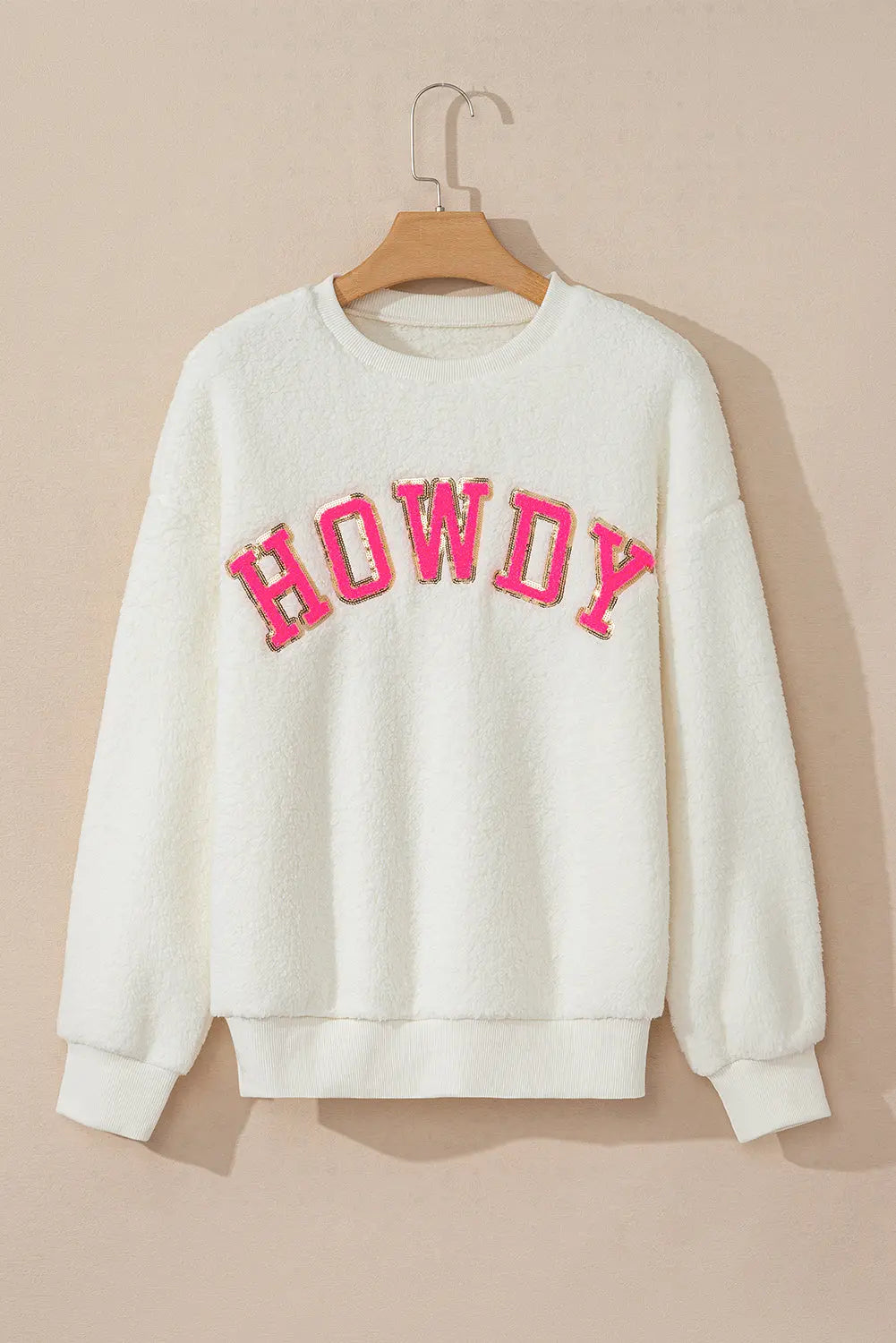 Beige Sherpa HOWDY Patched Pullover Sweatshirt Dear-Lover Dropshipping