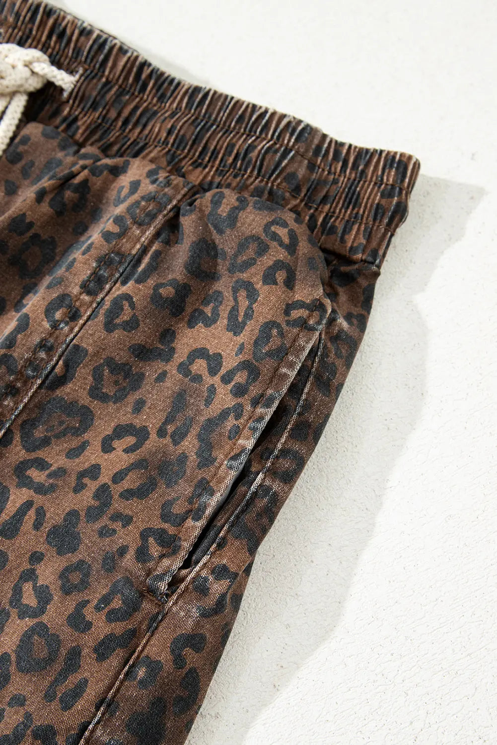 Brown Leopard Print Elastic Waistband Drawstring Denim Skort Dear-Lover Dropshipping