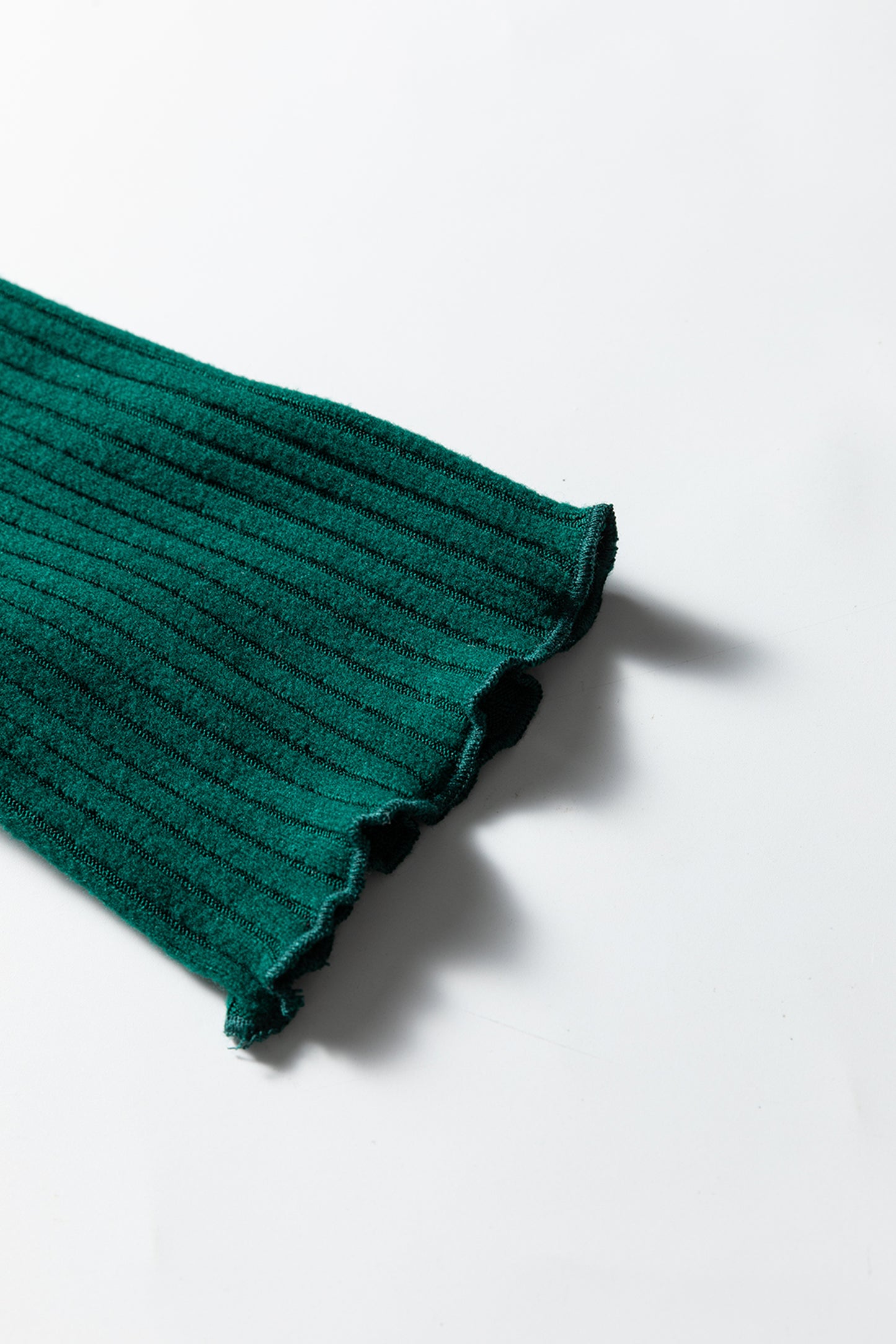 Skobeloff Lace Neckline Button Decor Lettuce Edge Long Sleeve Ribbed Top