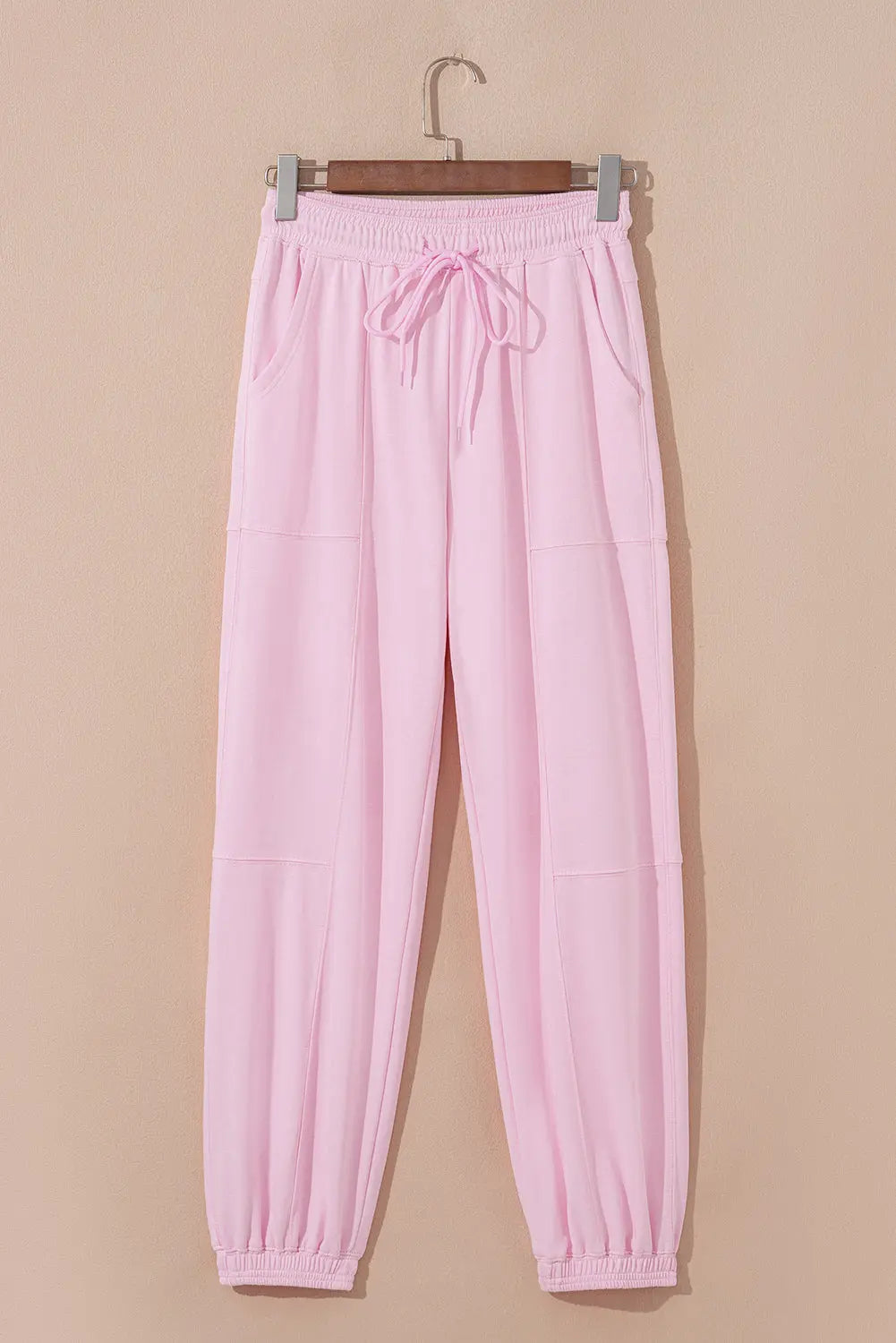 Light Pink Drawstring Elastic Waistband Solid Color Jogger Pants Dear-Lover Dropshipping