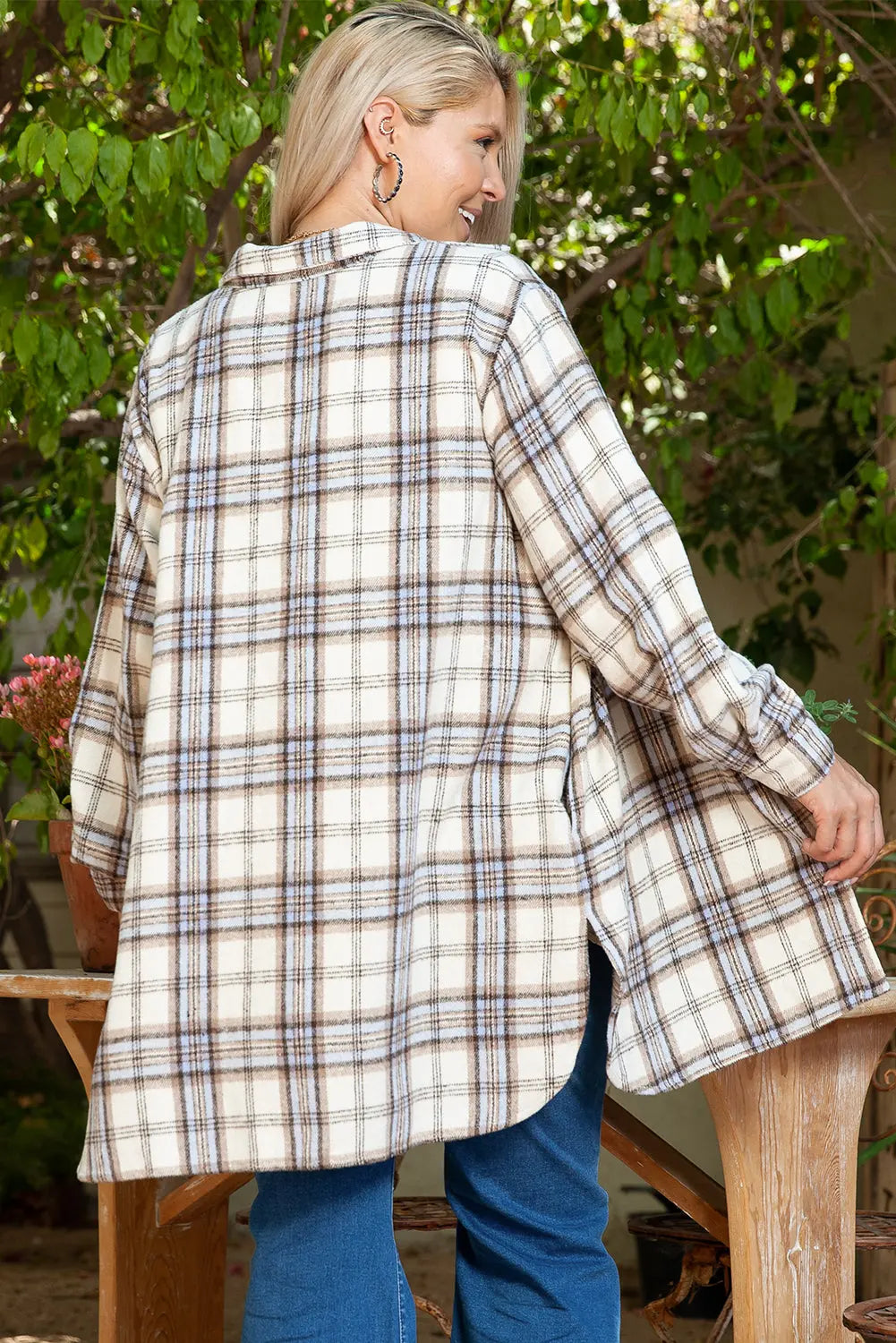 White Plaid Print Tunic Plus Size Shacket with Slits Dear-Lover Dropshipping