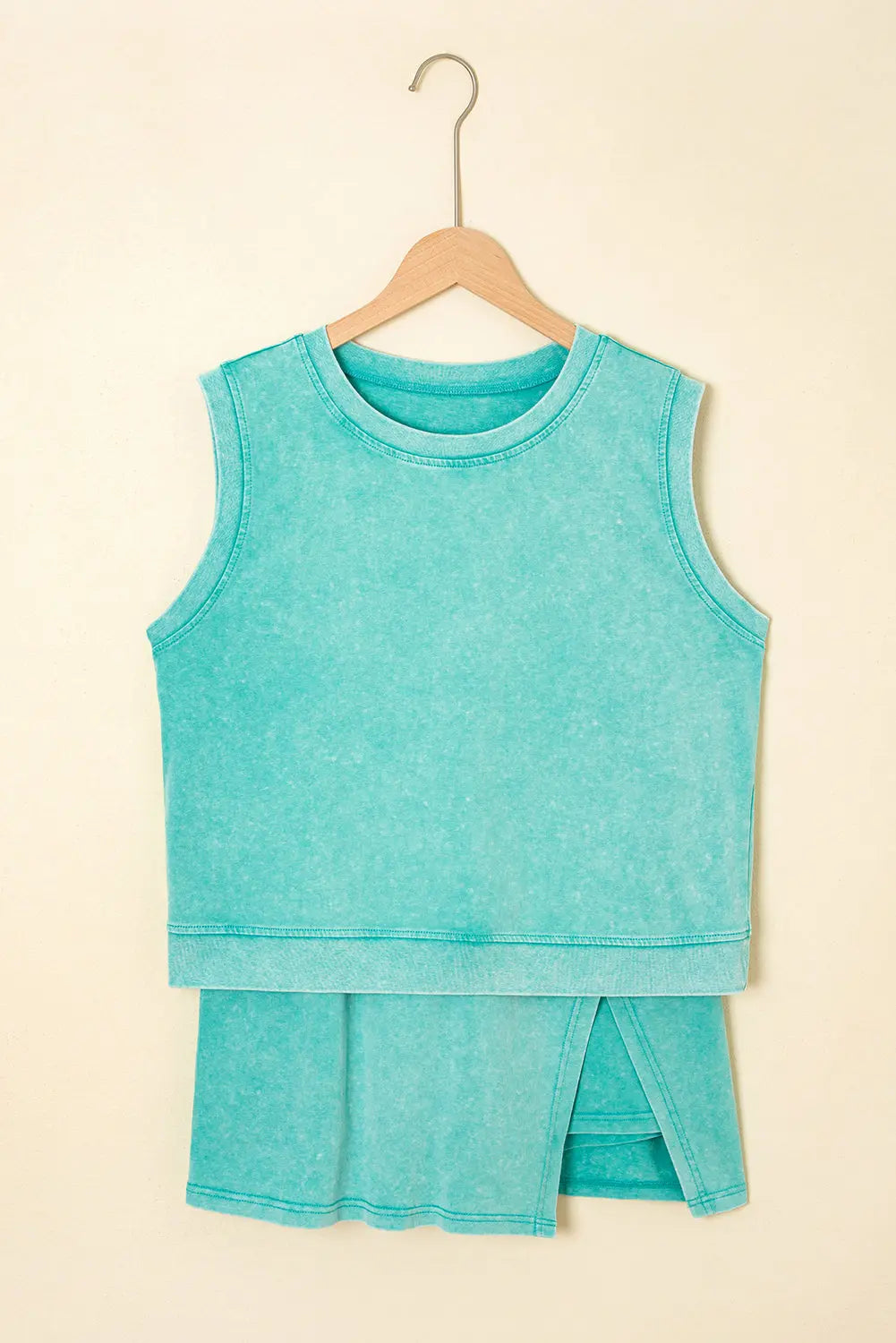Mint Green 2 Pieces Mineral Wash Cotton Tank Top Lined Split Skirt Set Dear-Lover Dropshipping