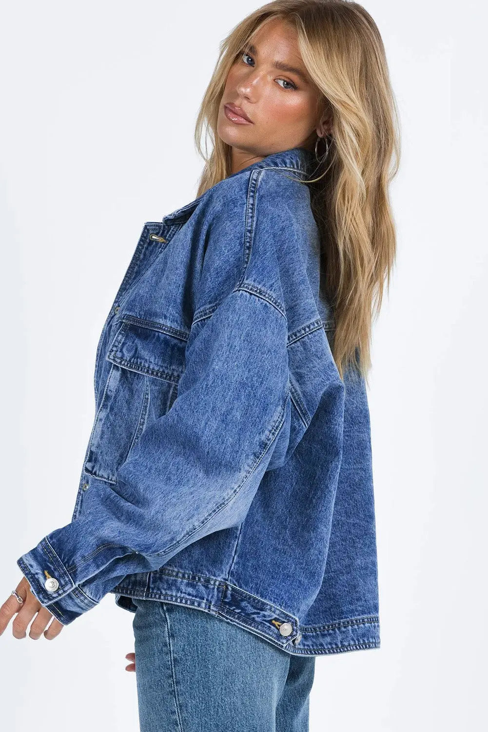 Blue Chest Pockets Drop Shoulder Loose Denim Jacket Dear-Lover Dropshipping