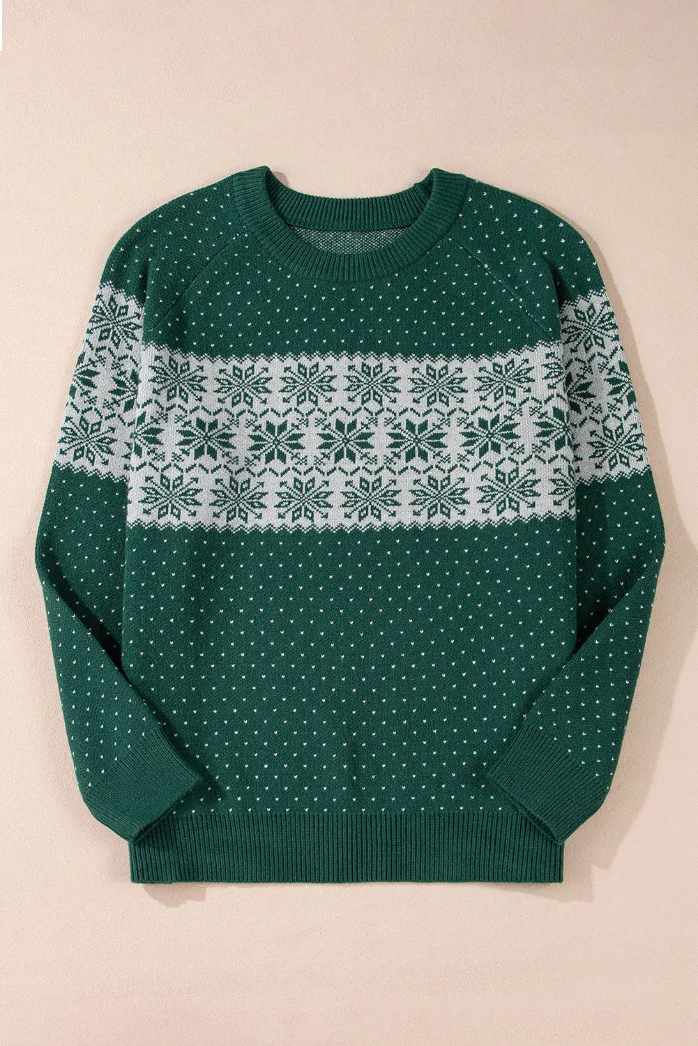 Green Christmas Snowflake Pattern Drop Shoulder Plus Size Sweater Dear-Lover Dropshipping