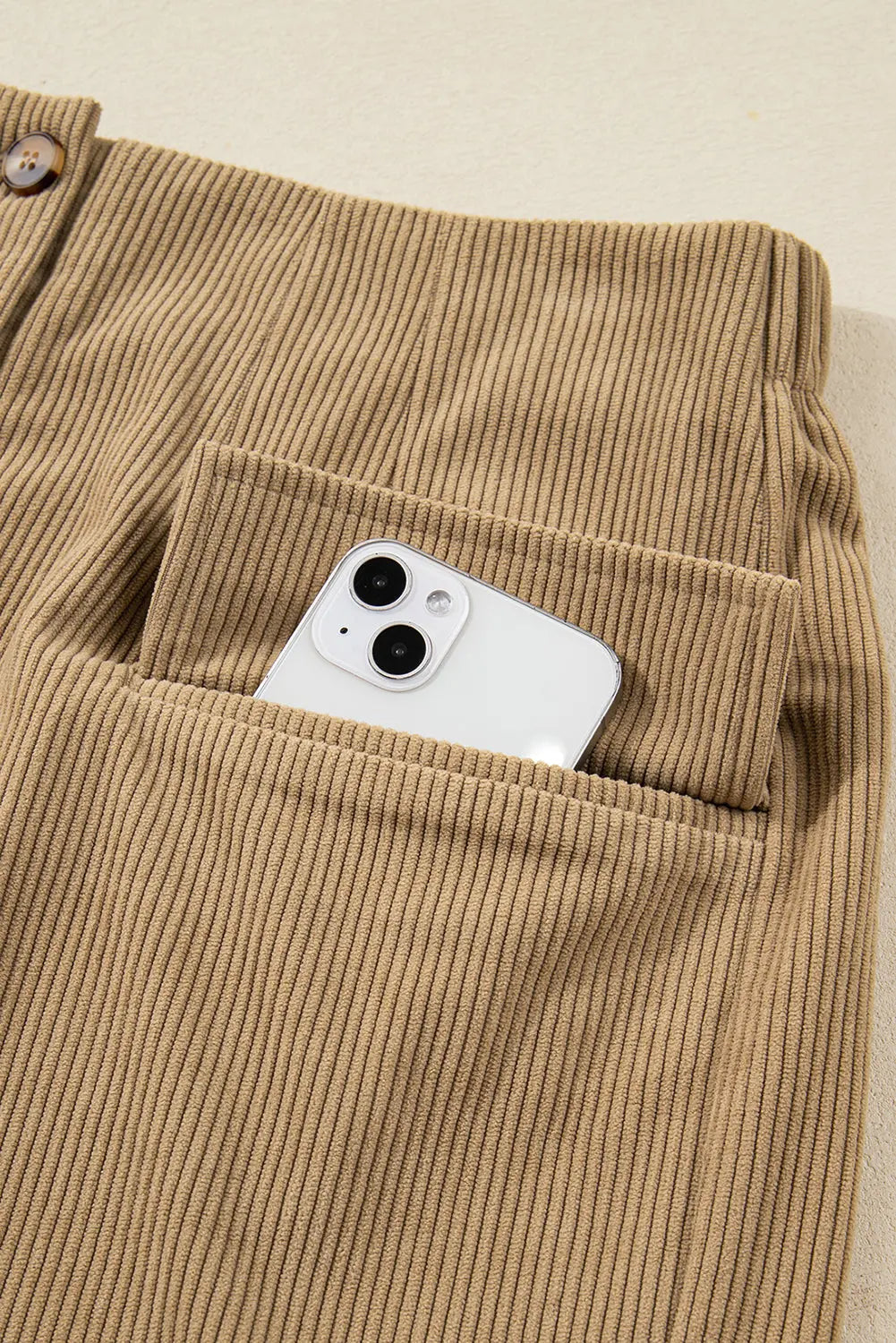 Camel Corduroy Buttoned Front Faux Pockets Mini Skirt Dear-Lover Dropshipping