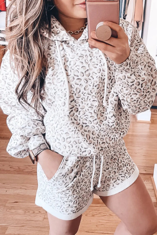 White Classic Leopard Hoodie and Shorts Set Dear-Lover Dropshipping