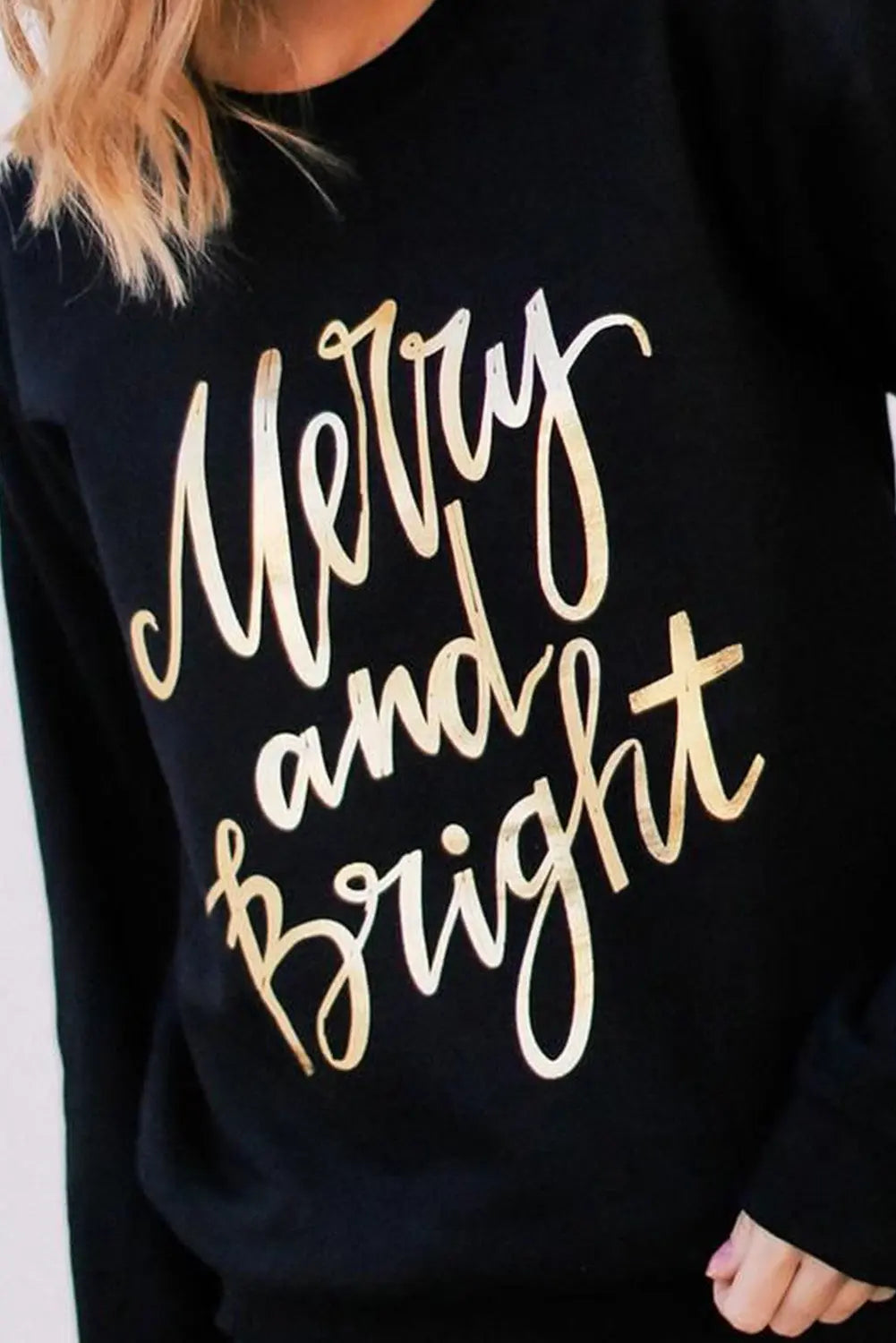 Black Merry & Bright Letter Print Pullover Sweatshirt Dear-Lover Dropshipping