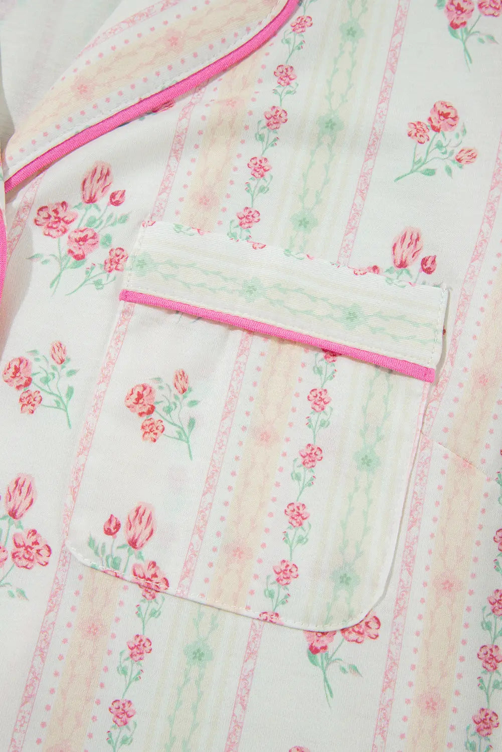 Beige Floral Print Contrast Pipping Short Pajamas Set Dear-Lover Dropshipping