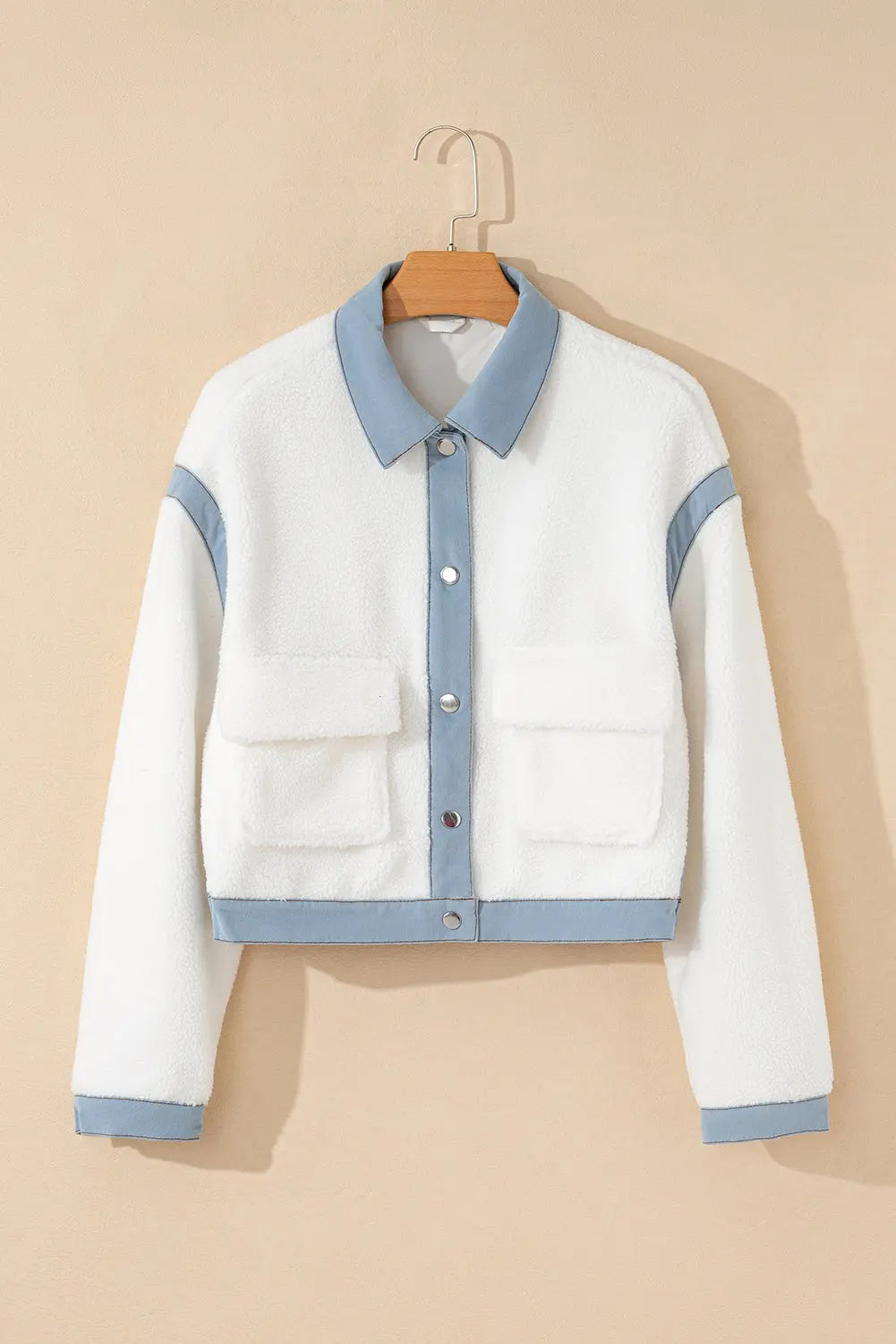 White Contrast Trim Buttoned Sherpa Jacket Dear-Lover Dropshipping