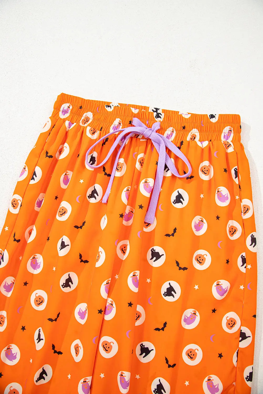 Orange Halloween Print Lapel Shirt Long 2pcs Pajama Set Dear-Lover Dropshipping