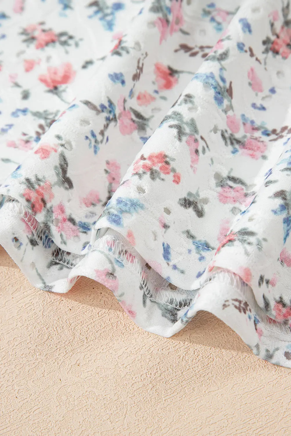 White Floral Print Textured Square Neck Slim Fit Long Sleeve Top Dear-Lover Dropshipping