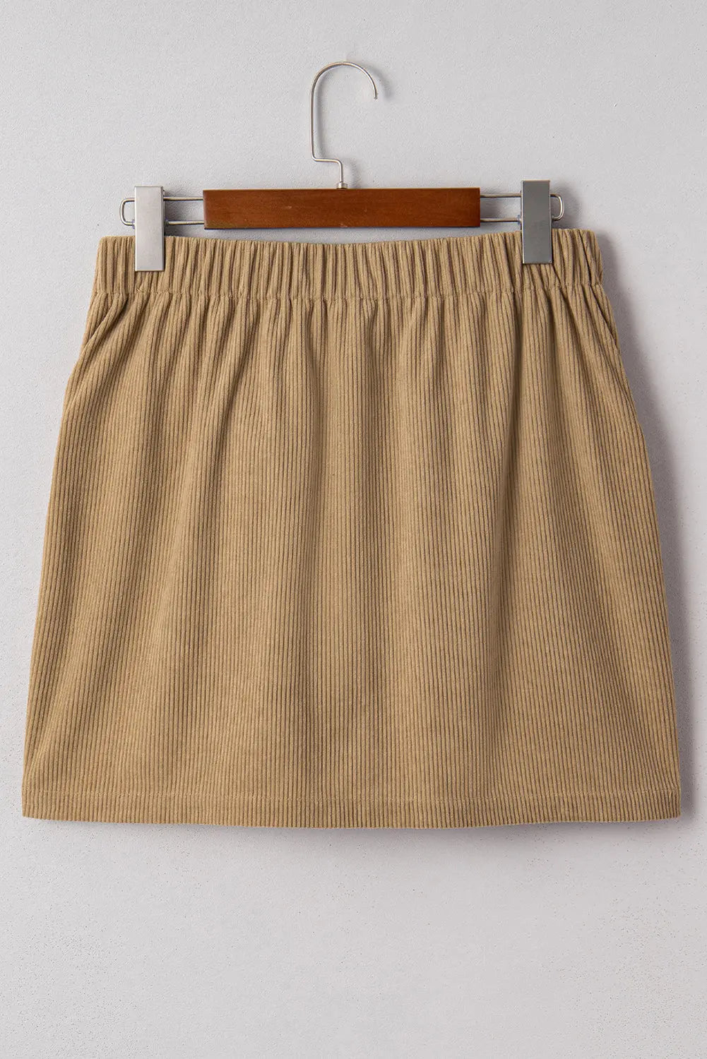 Camel Corduroy Buttoned Front Faux Pockets Mini Skirt Dear-Lover Dropshipping