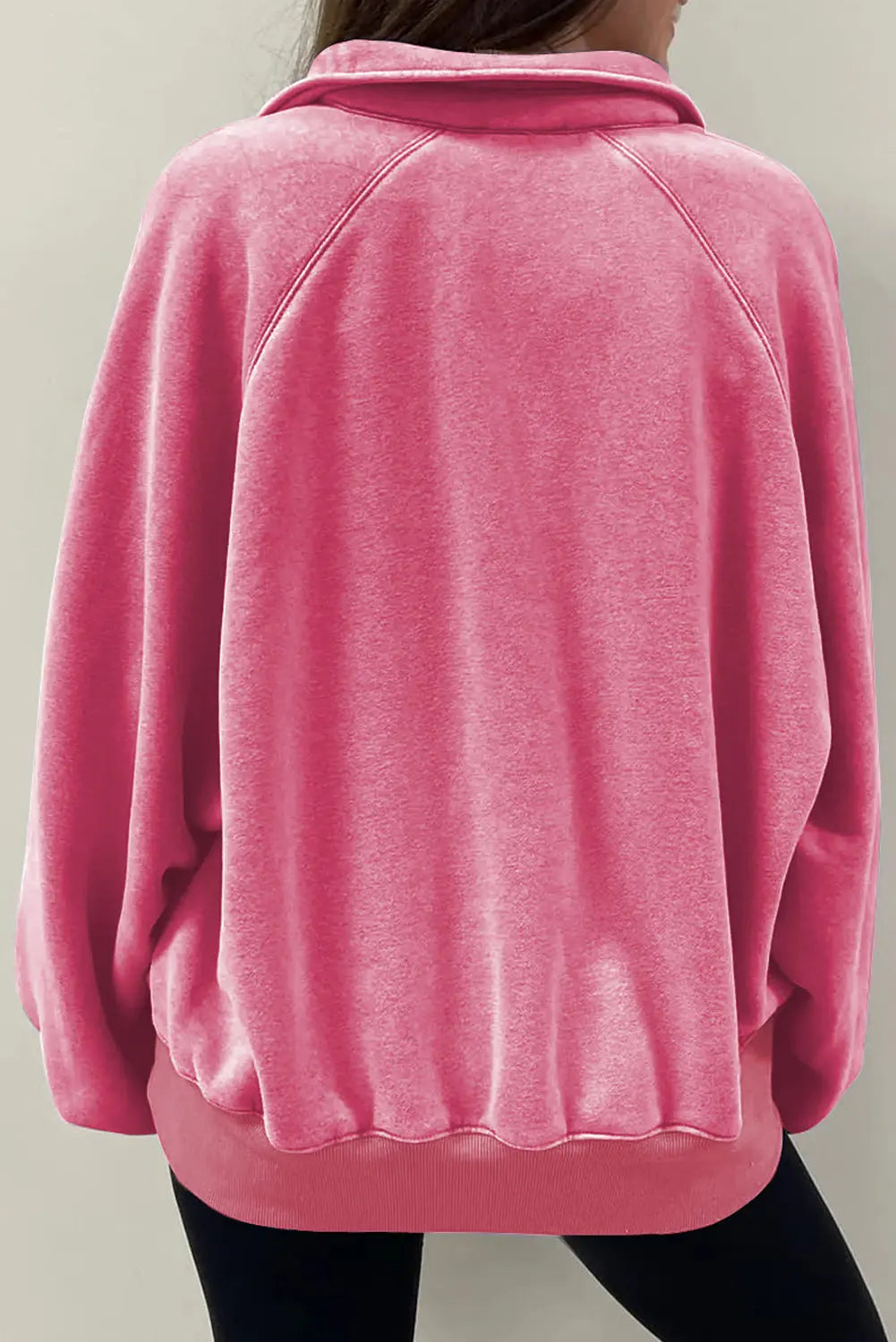 Pink Solid Snap Buttons Collared Balloon Sleeve Oversized Sweatshirt Dear-Lover Dropshipping