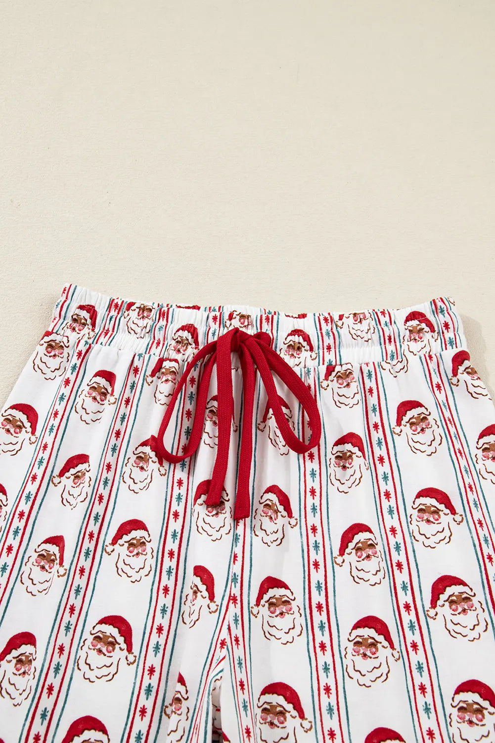 White Father Christmas Striped Print Contrast Drawstring Lounge Pant Set Dear-Lover Dropshipping