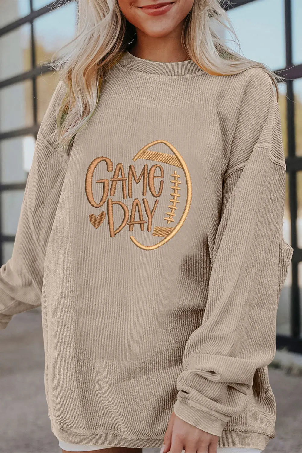 Smoke Gray Twisted Rib Texture game day Rugby Embroidered Baggy Sweatshirt Dear-Lover Dropshipping